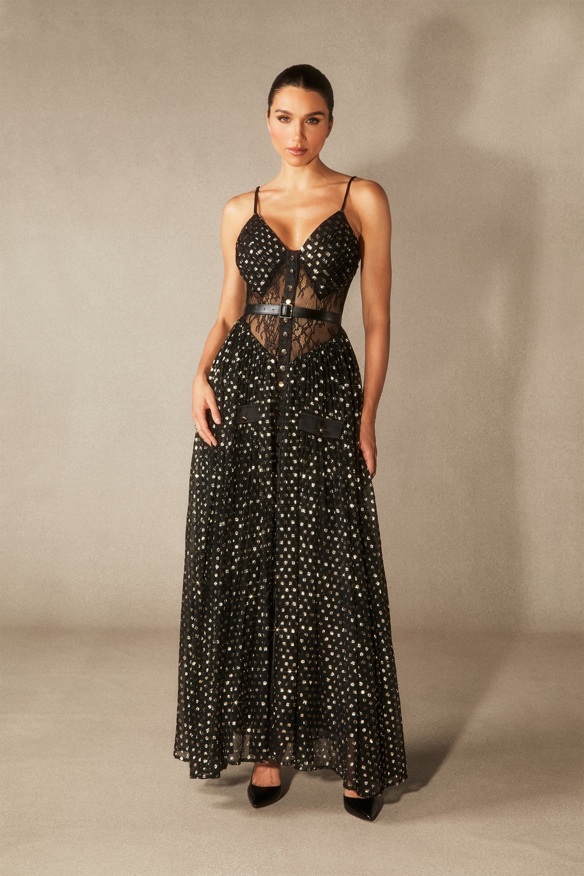 Andrea V-neck Semi-sheer Chiffon Maxi Dress