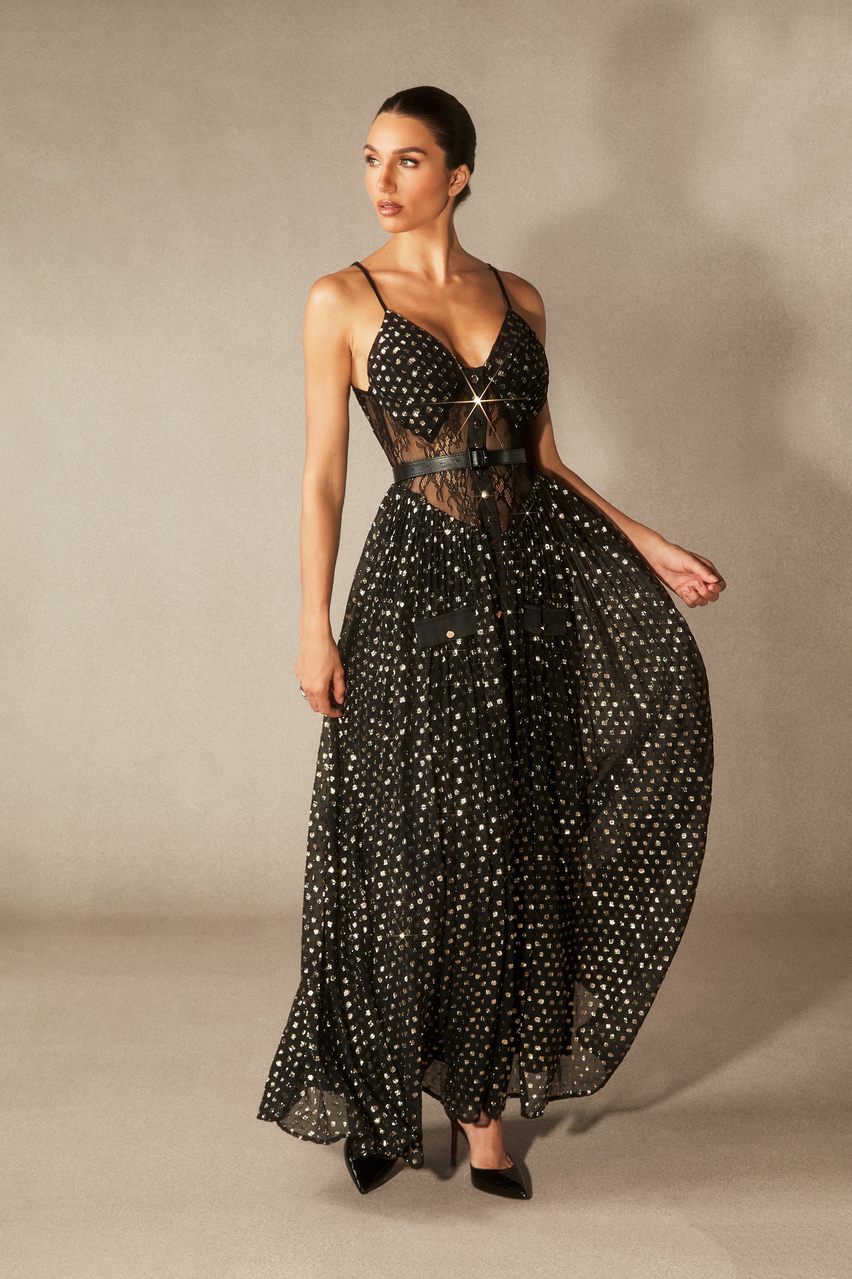 Andrea V-neck Semi-sheer Chiffon Maxi Dress