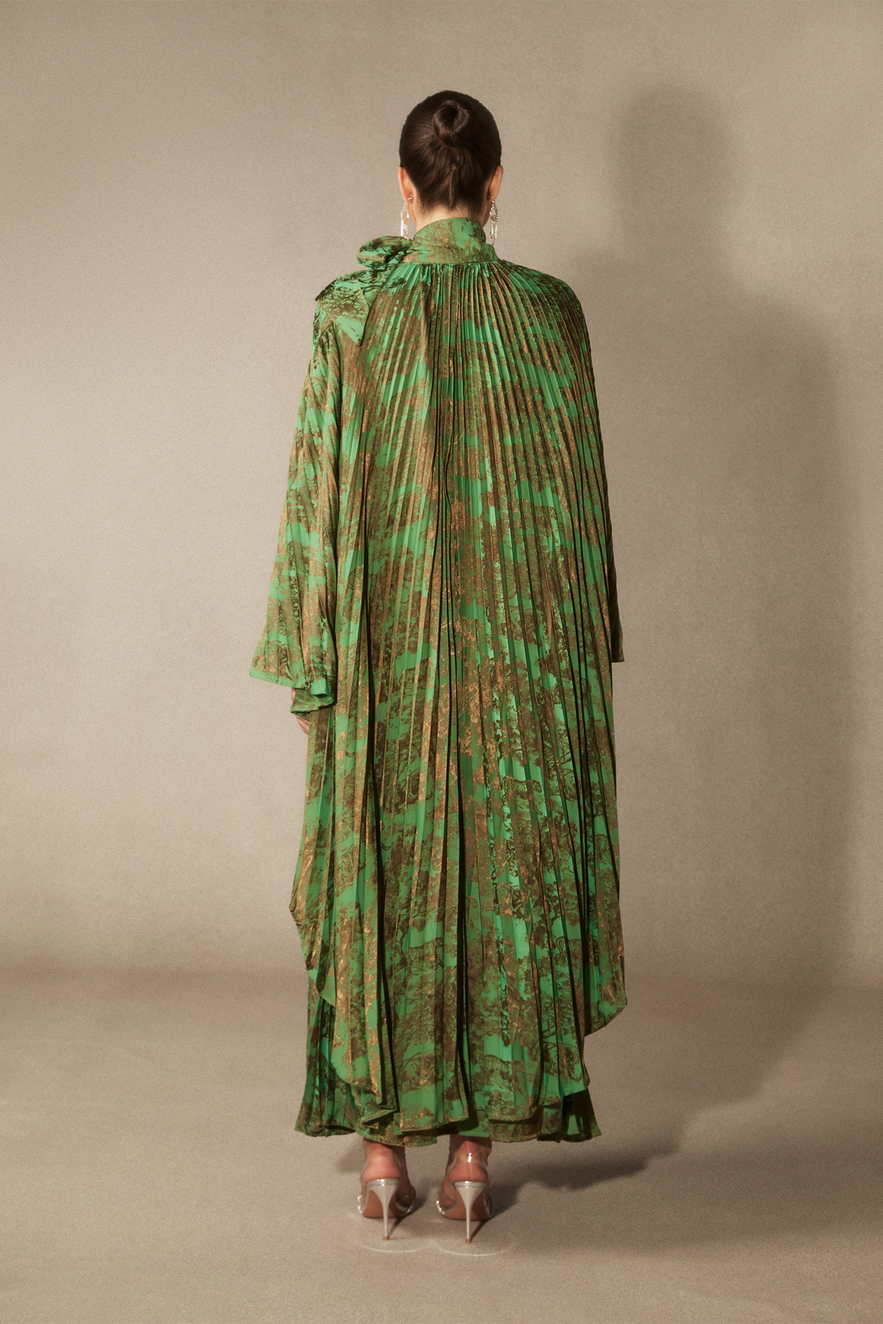 Leona Pleated Bodice Cape Sleeve Maxi Dress