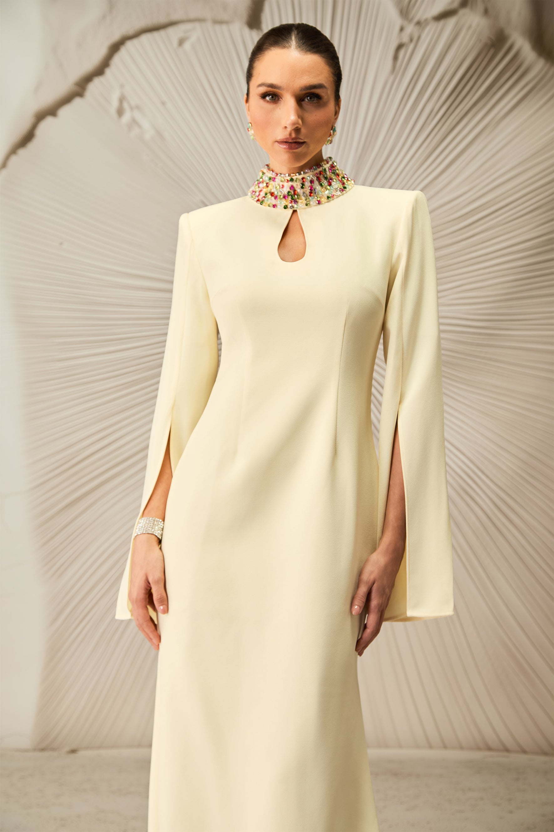 Mariana Cape Sleeve Keyhole Maxi Dress