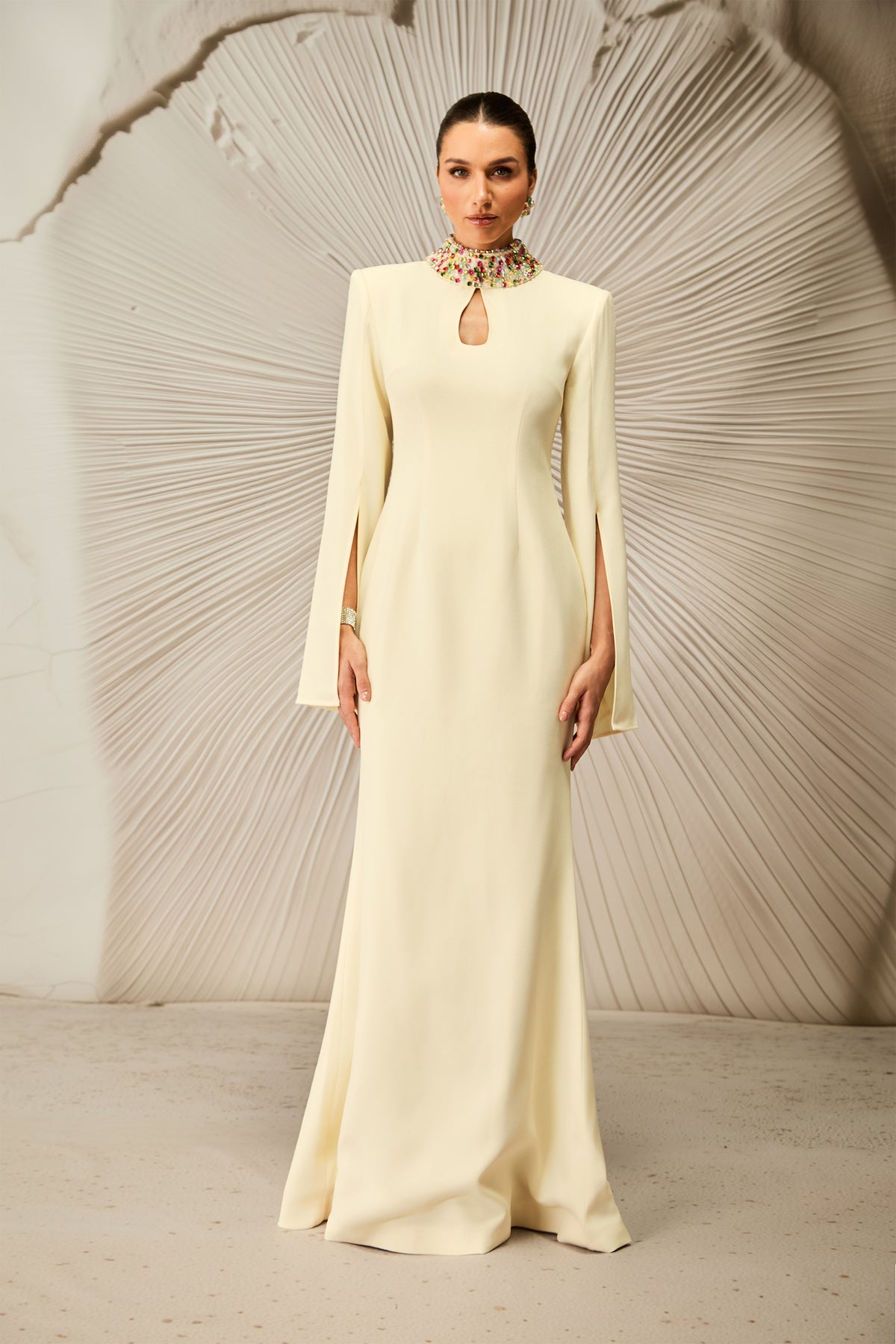 Mariana Cape Sleeve Keyhole Maxi Dress