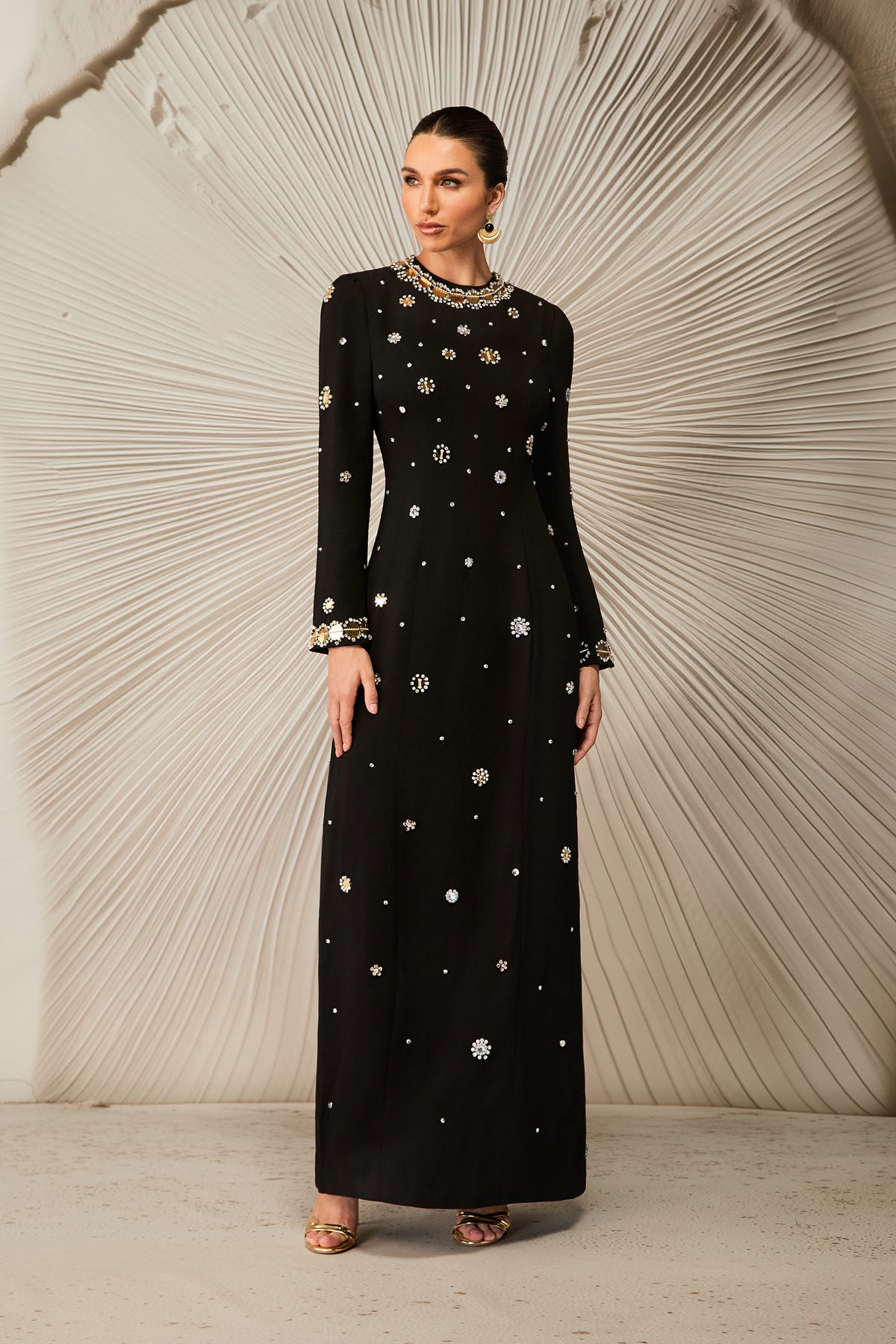 Lauryn Crystal Embellished Long Sleeve Maxi Dress