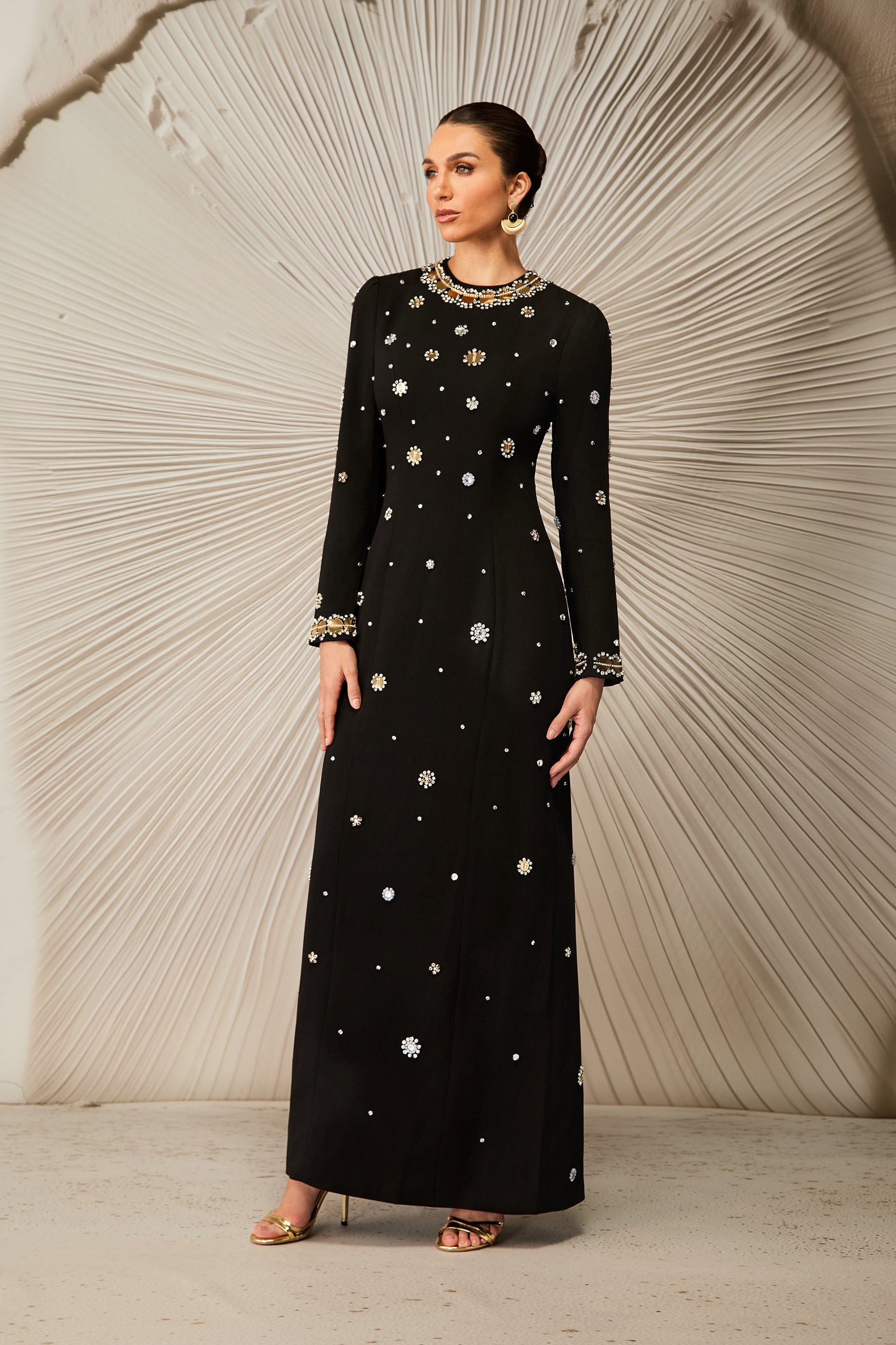 Lauryn Crystal Embellished Long Sleeve Maxi Dress