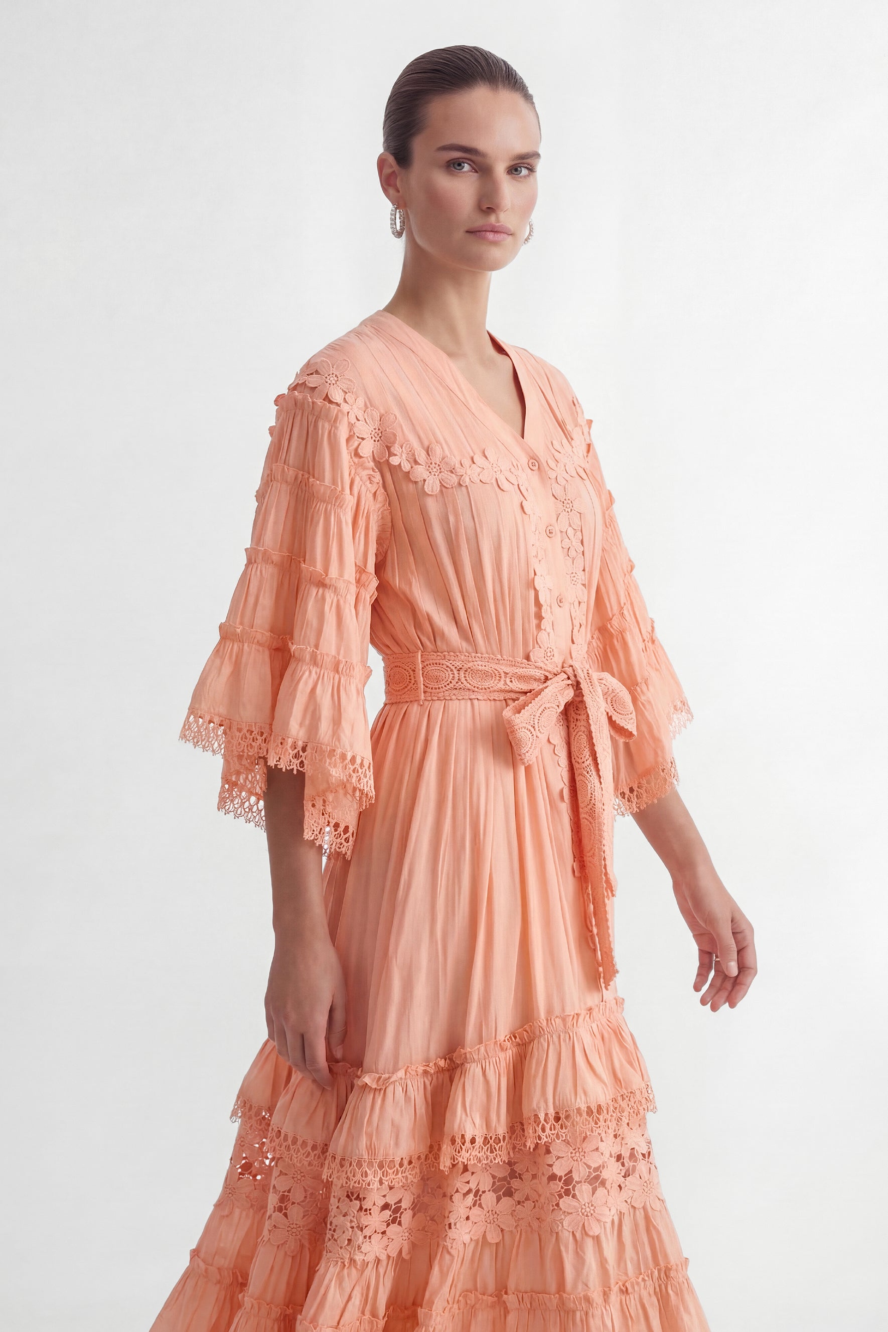 Sweet Sophistication Pink Floral Applique Tiered Maxi Dress