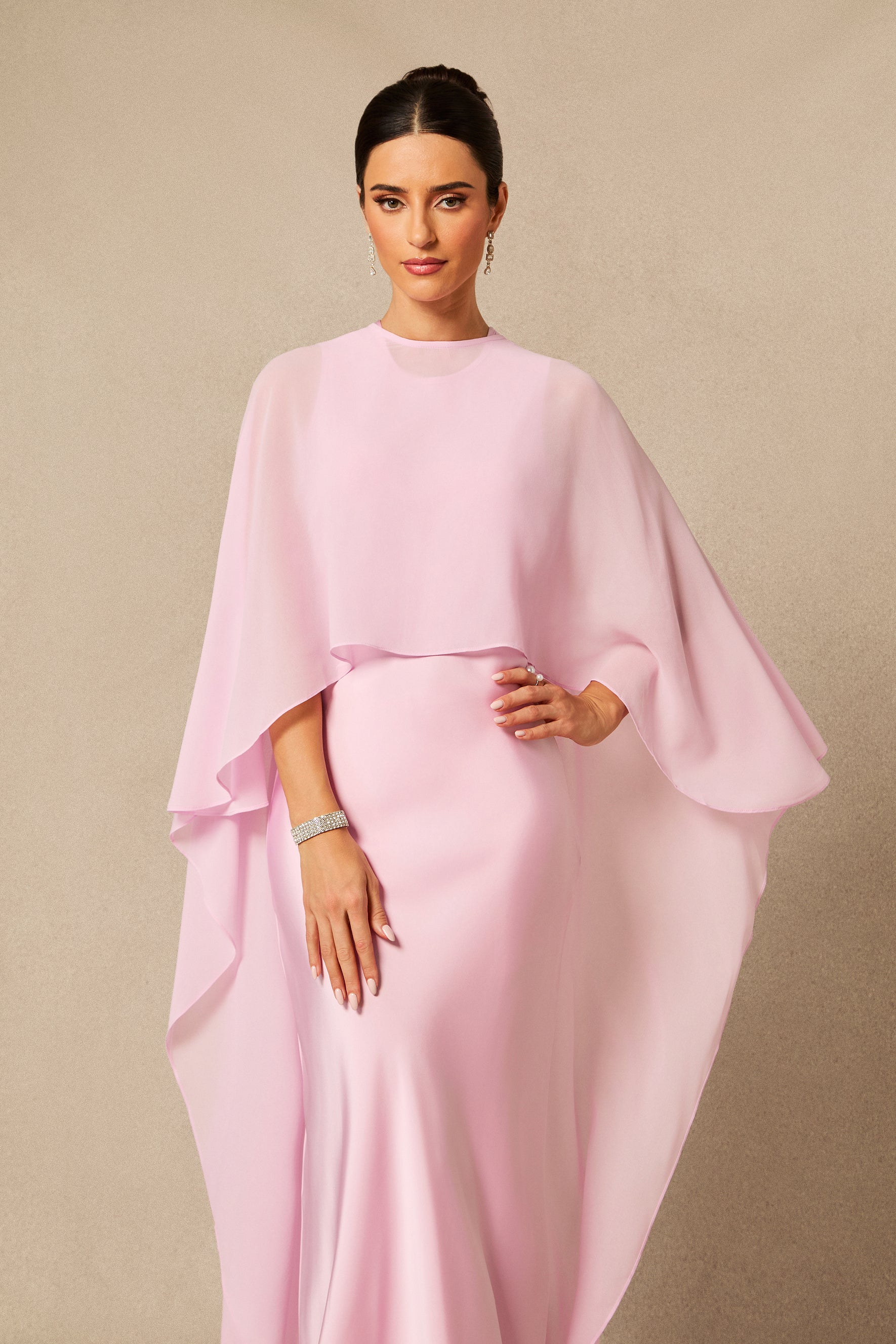 Juliana Crew Neck Sleeveless Maxi Dress with Cape