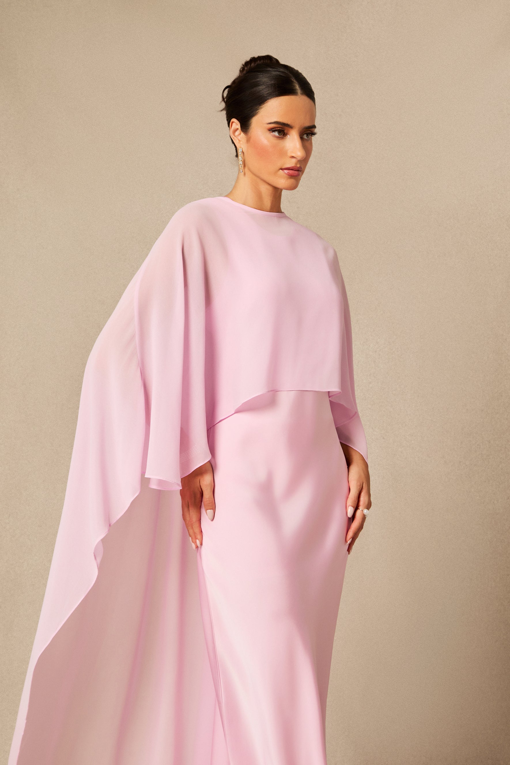Juliana Crew Neck Sleeveless Maxi Dress with Cape