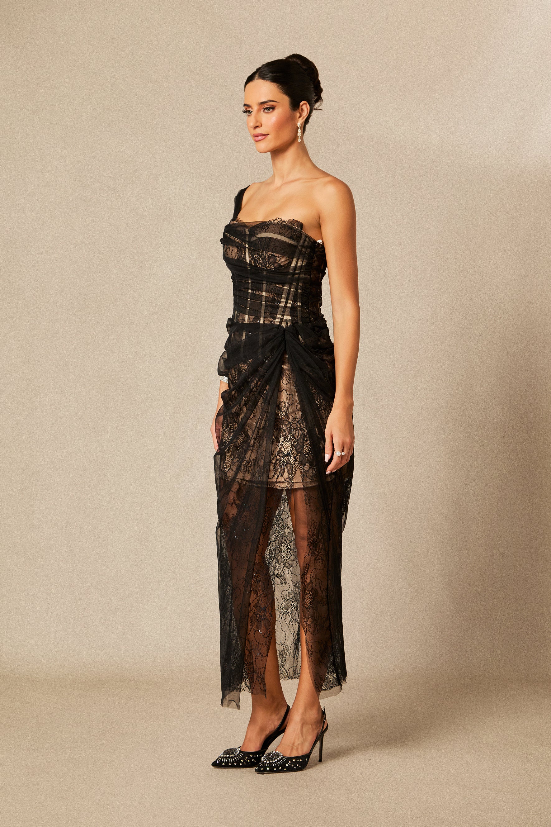 Bonnie One Shoulder Corset Lace Maxi Dress
