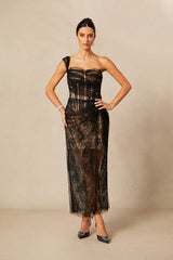 Bonnie One Shoulder Corset Lace Maxi Dress