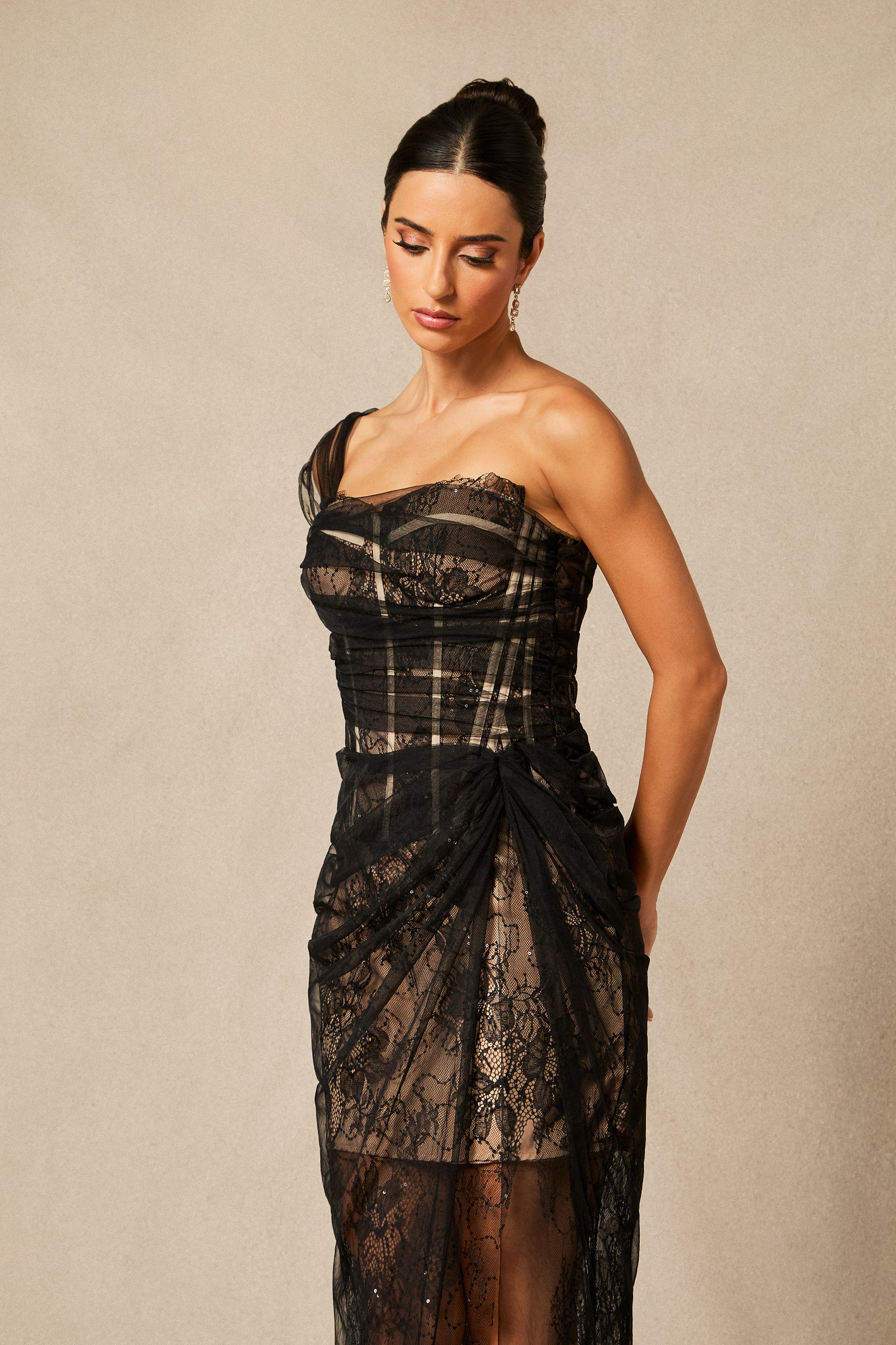 Bonnie One Shoulder Corset Lace Maxi Dress