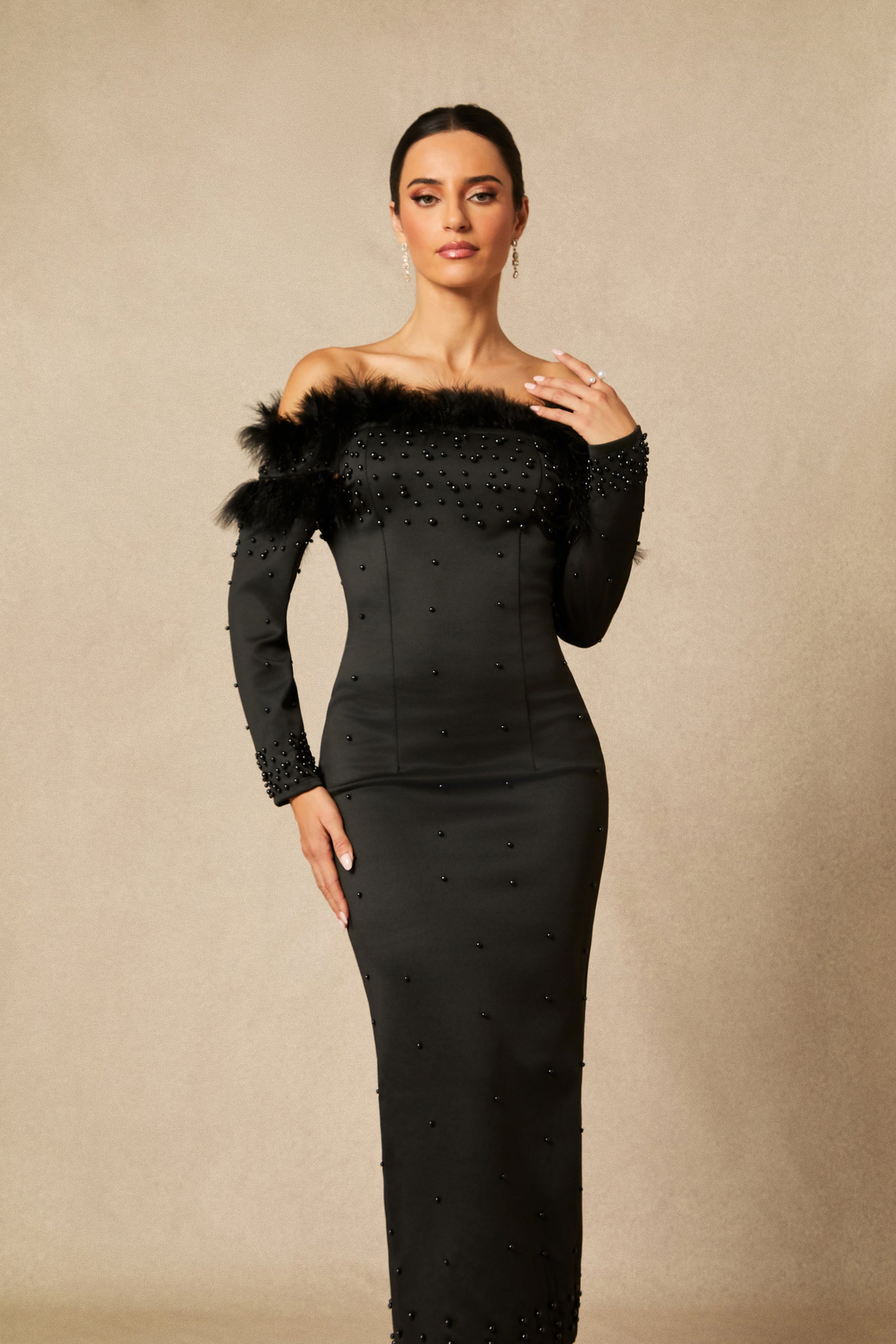 Beverly Off Shoulder Embellished Maxi Dress