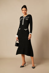 Angie Contrast Trim Pearl Knit Midi Dress