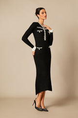 Angie Contrast Trim Pearl Knit Midi Dress