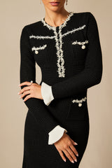 Angie Contrast Trim Pearl Knit Midi Dress