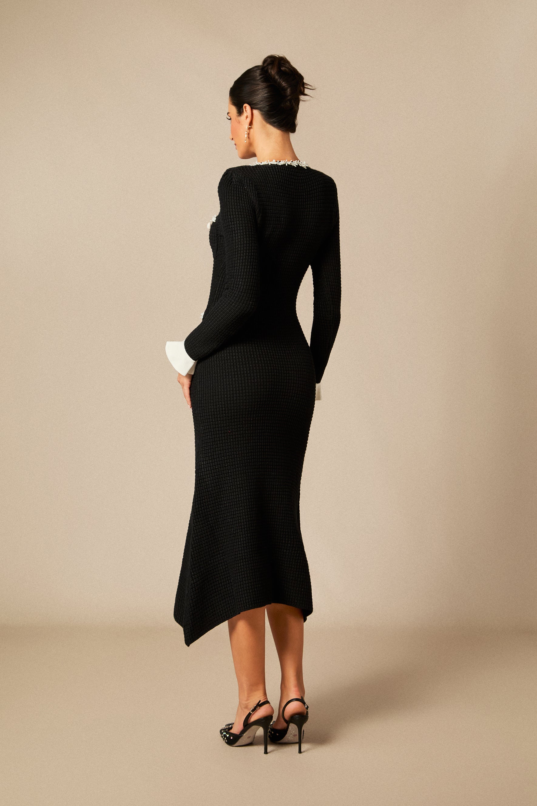 Angie Contrast Trim Pearl Knit Midi Dress