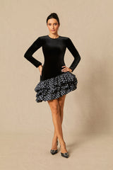 Hermosa Ruffle Asymmetric Hem Mini Velvet Dress