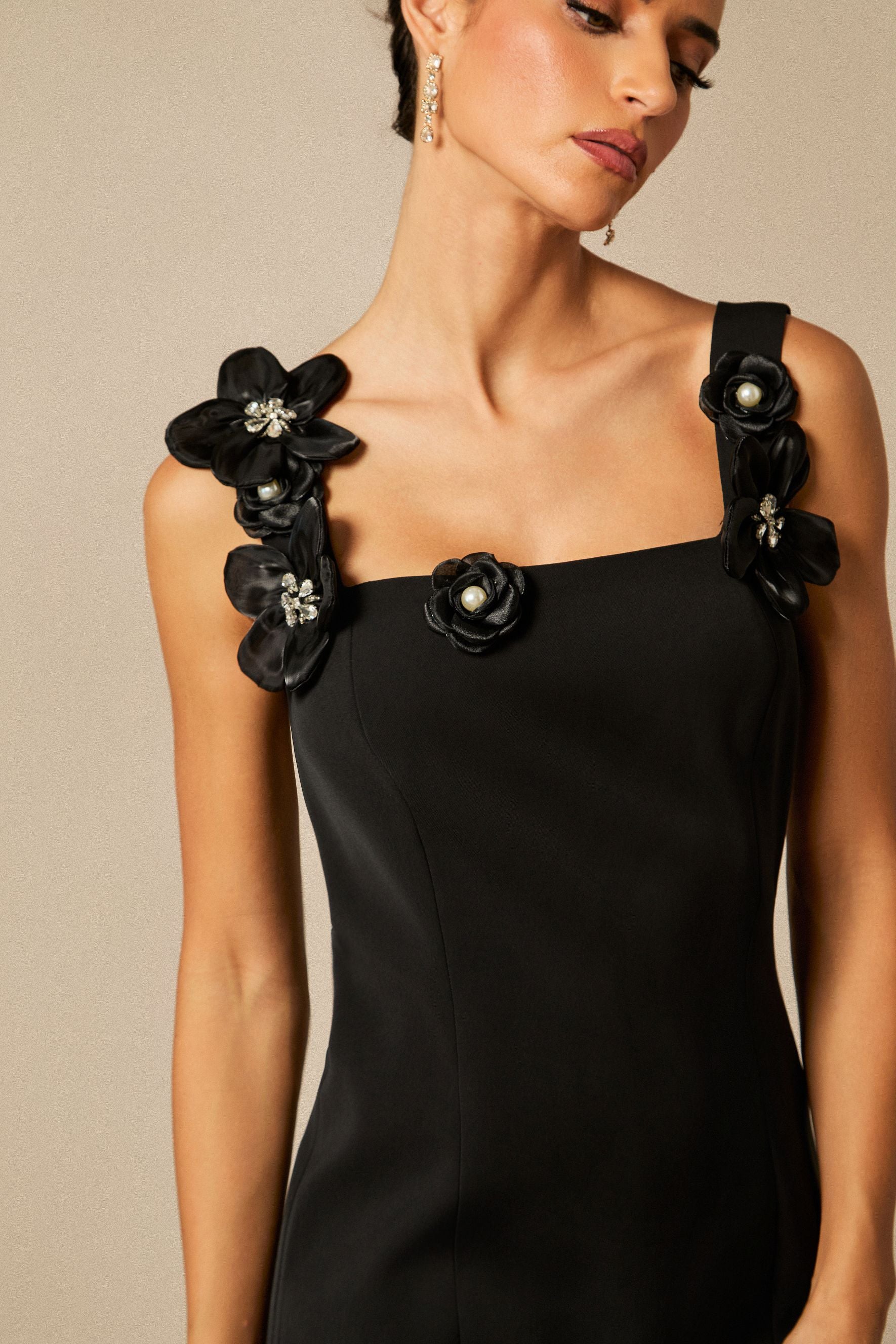 Lara Floral Embellished Square Neck Mini Dress
