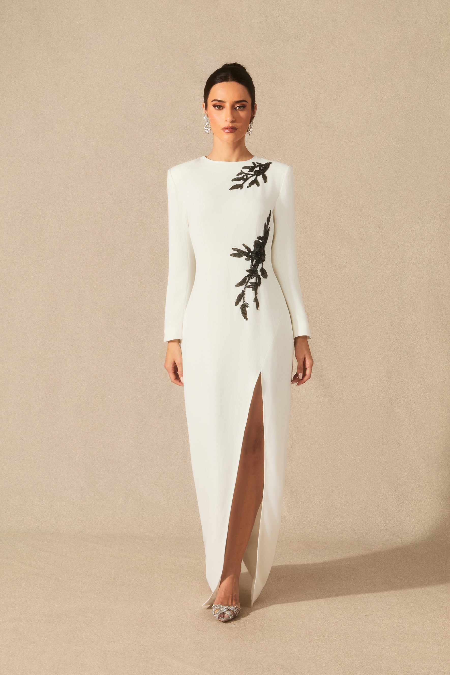 Ophelia Long Sleeve Beaded Maxi Slit Dress