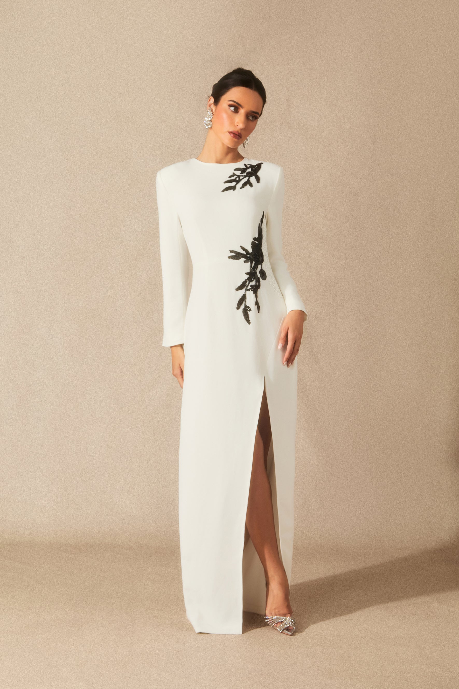 Ophelia Long Sleeve Beaded Maxi Slit Dress