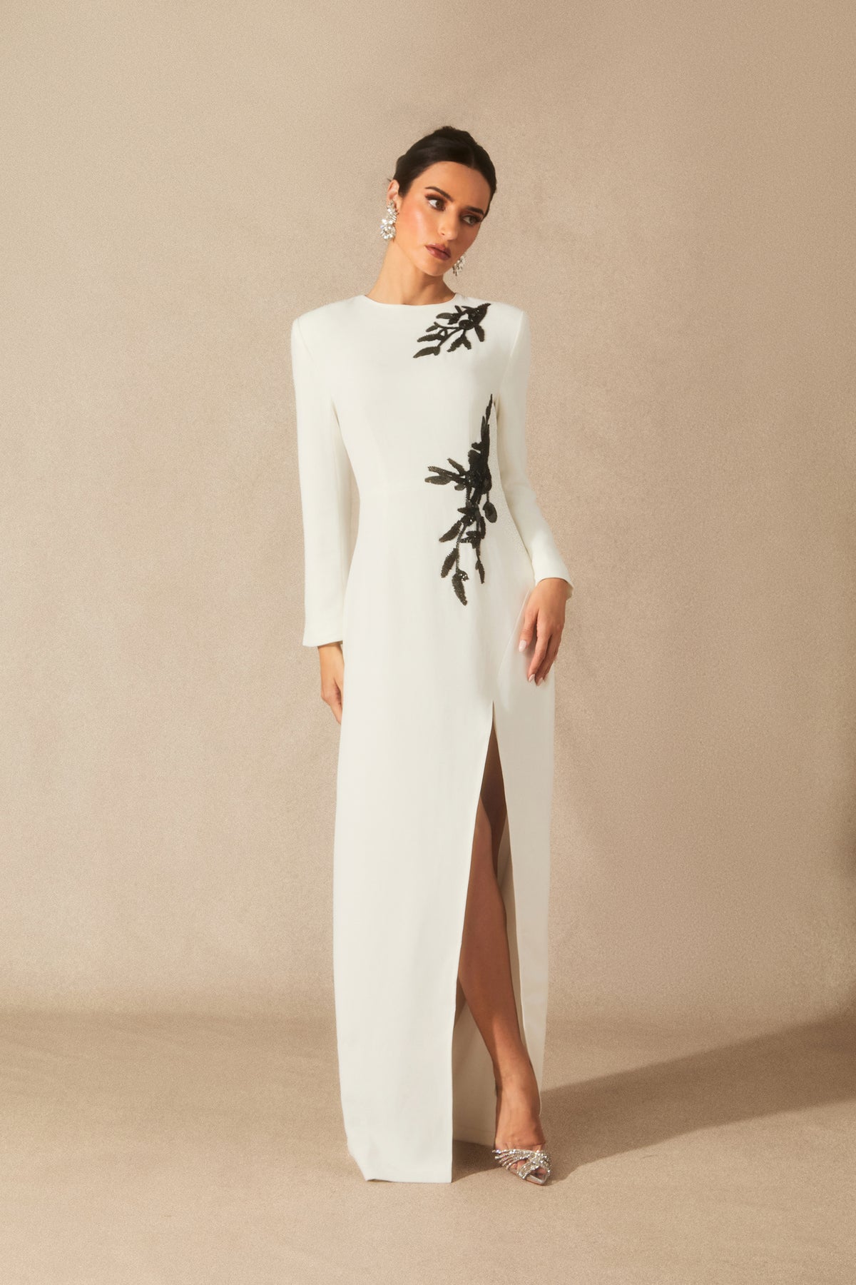 Ophelia Long Sleeve Beaded Maxi Slit Dress
