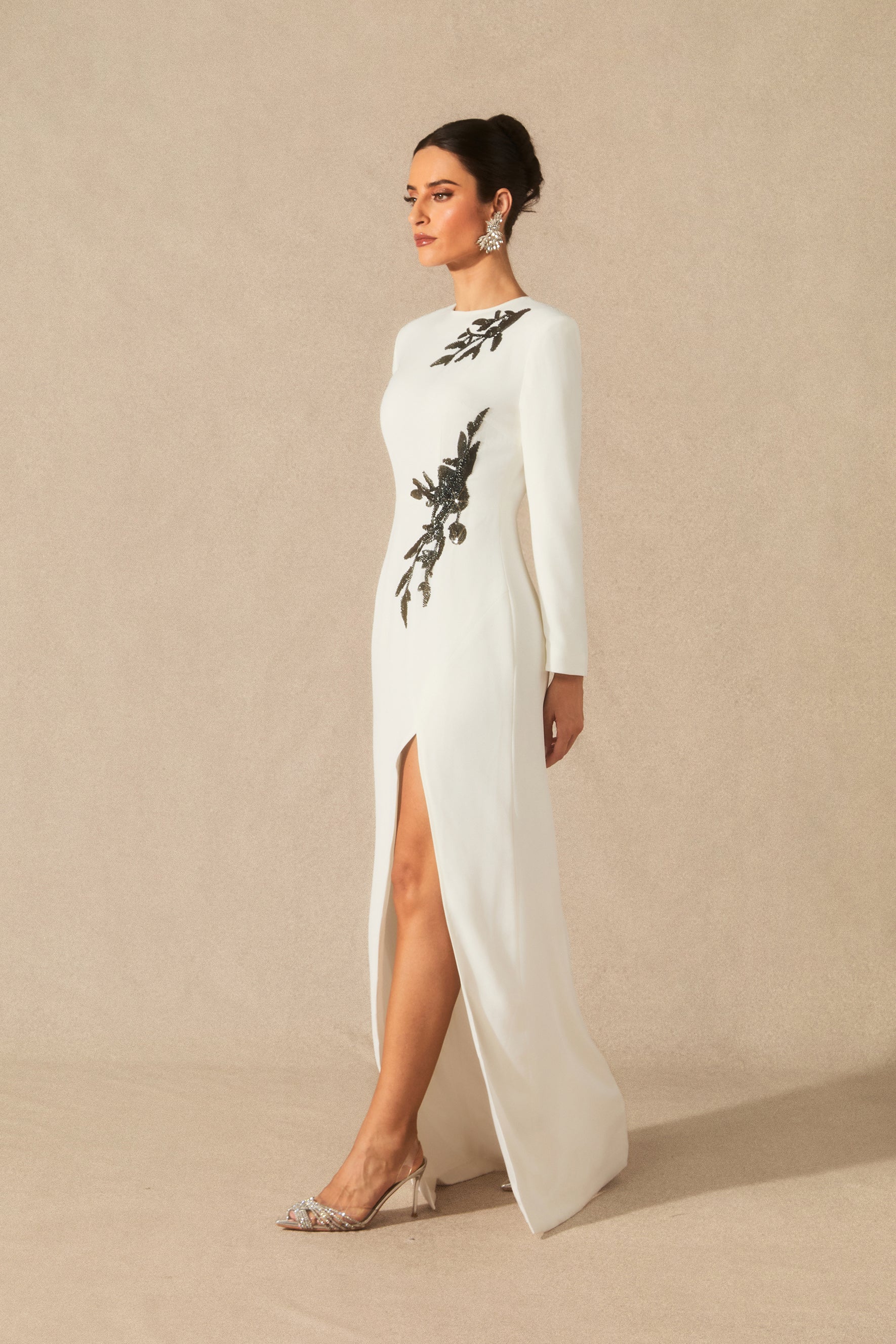 Ophelia Long Sleeve Beaded Maxi Slit Dress