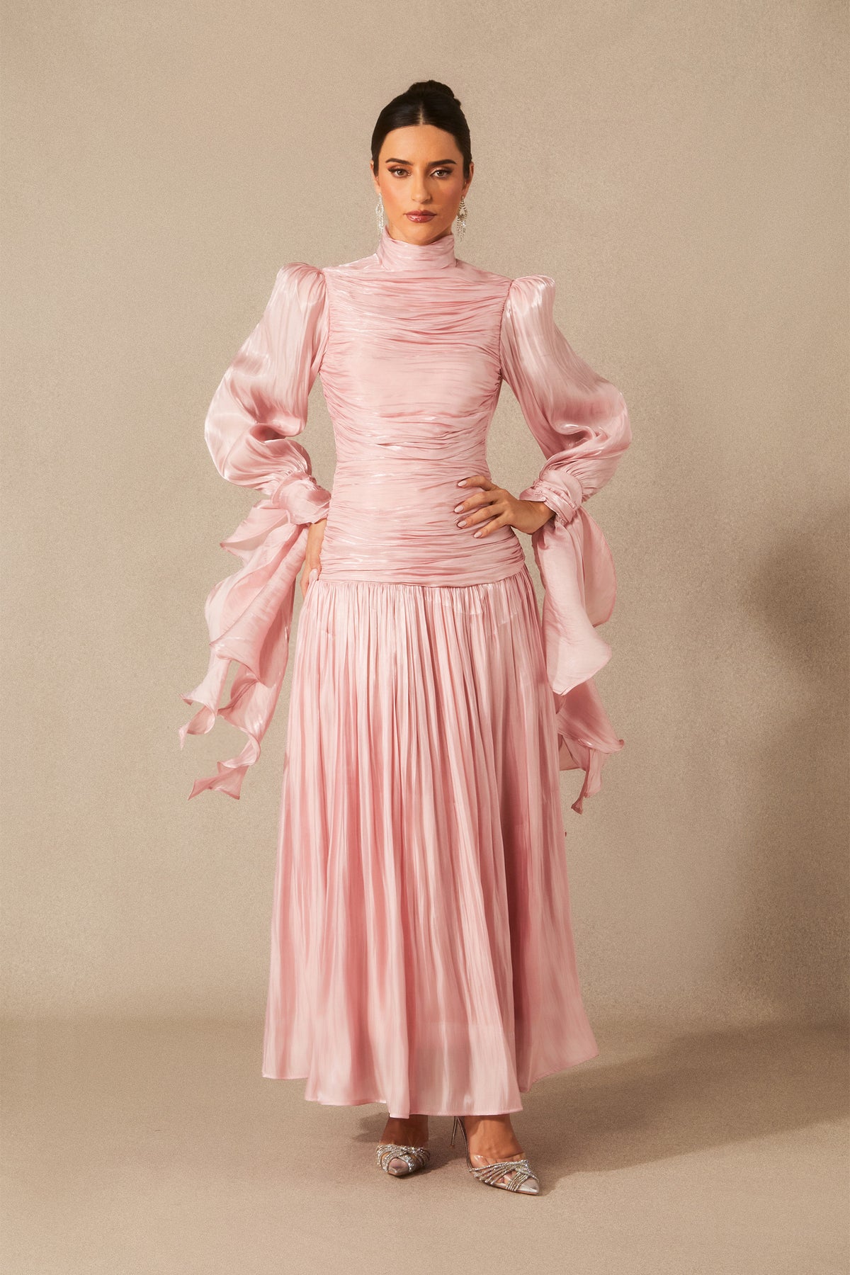 Kinsley Puff Sleeve Ruched Bodice Maxi Dress