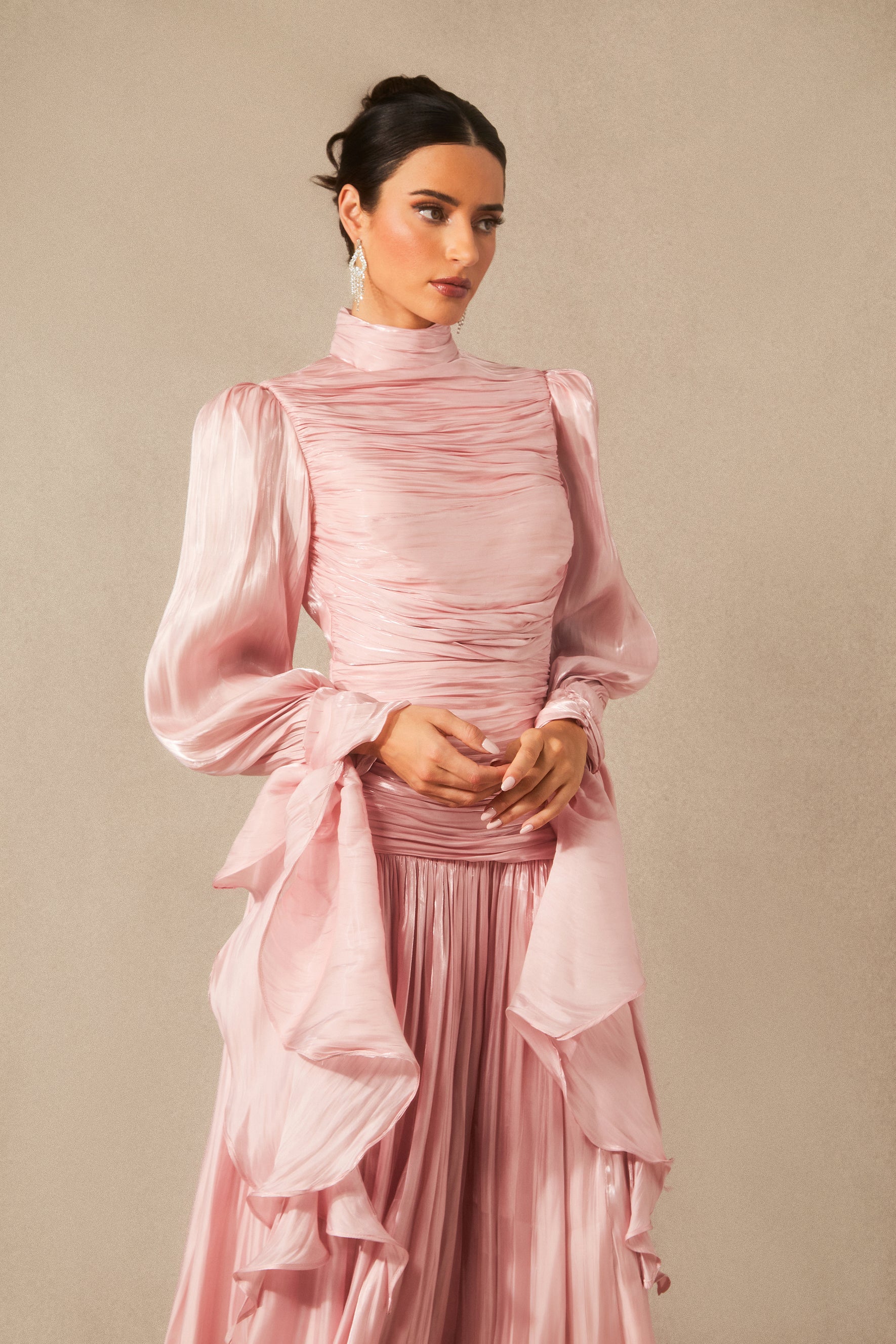 Kinsley Puff Sleeve Ruched Bodice Maxi Dress