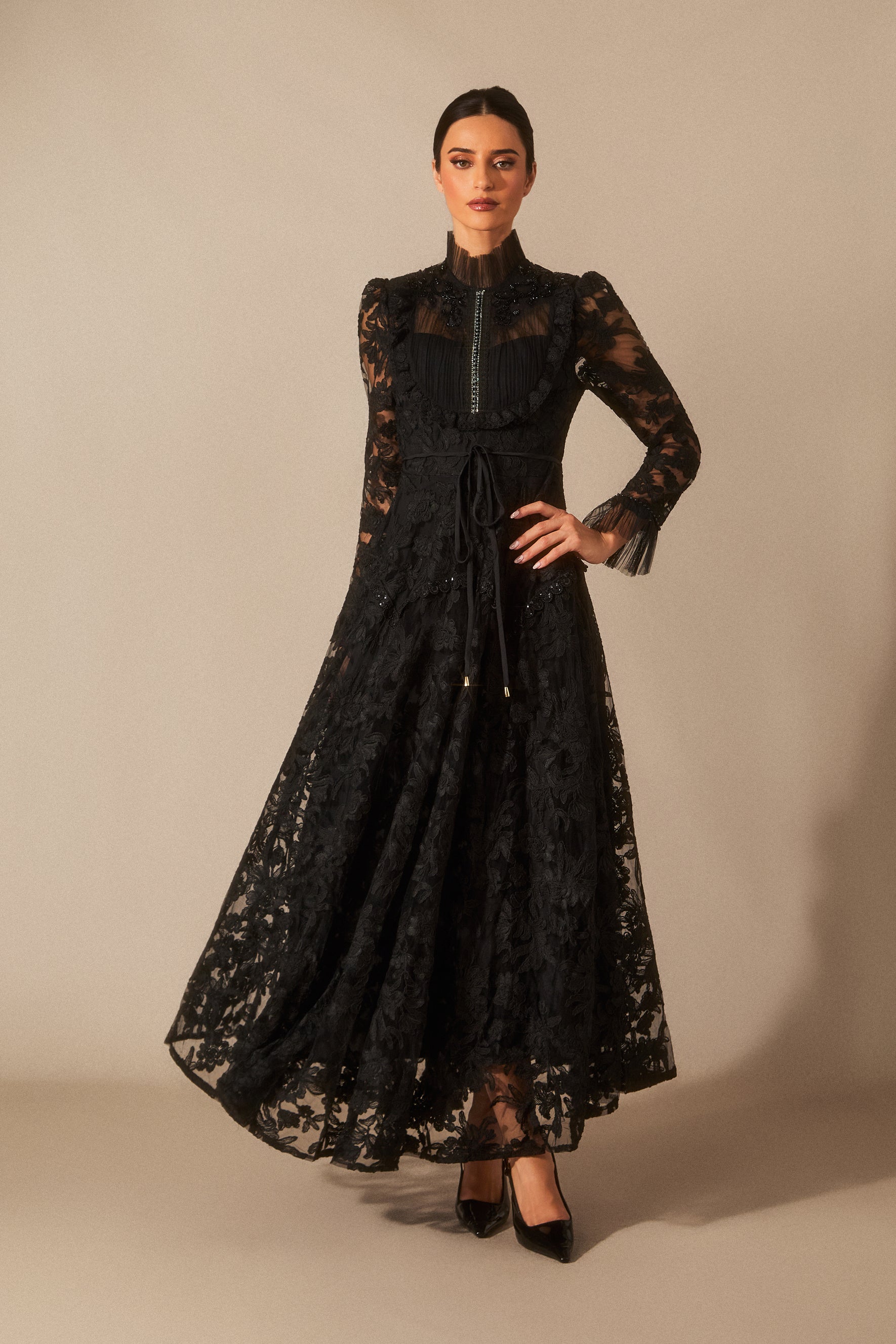 Alice Floral Lace Mock Neck Maxi Dress
