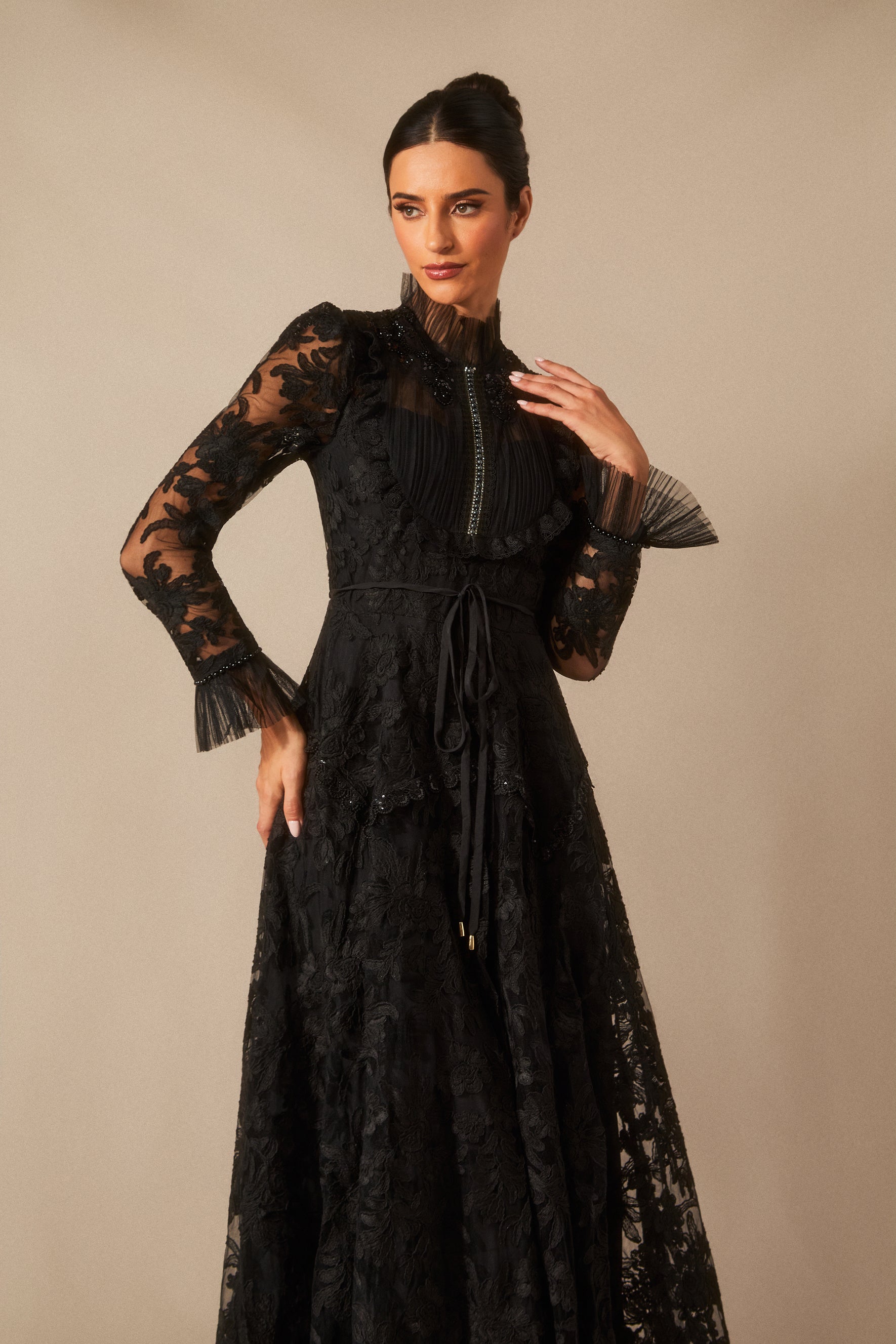 Alice Floral Lace Mock Neck Maxi Dress