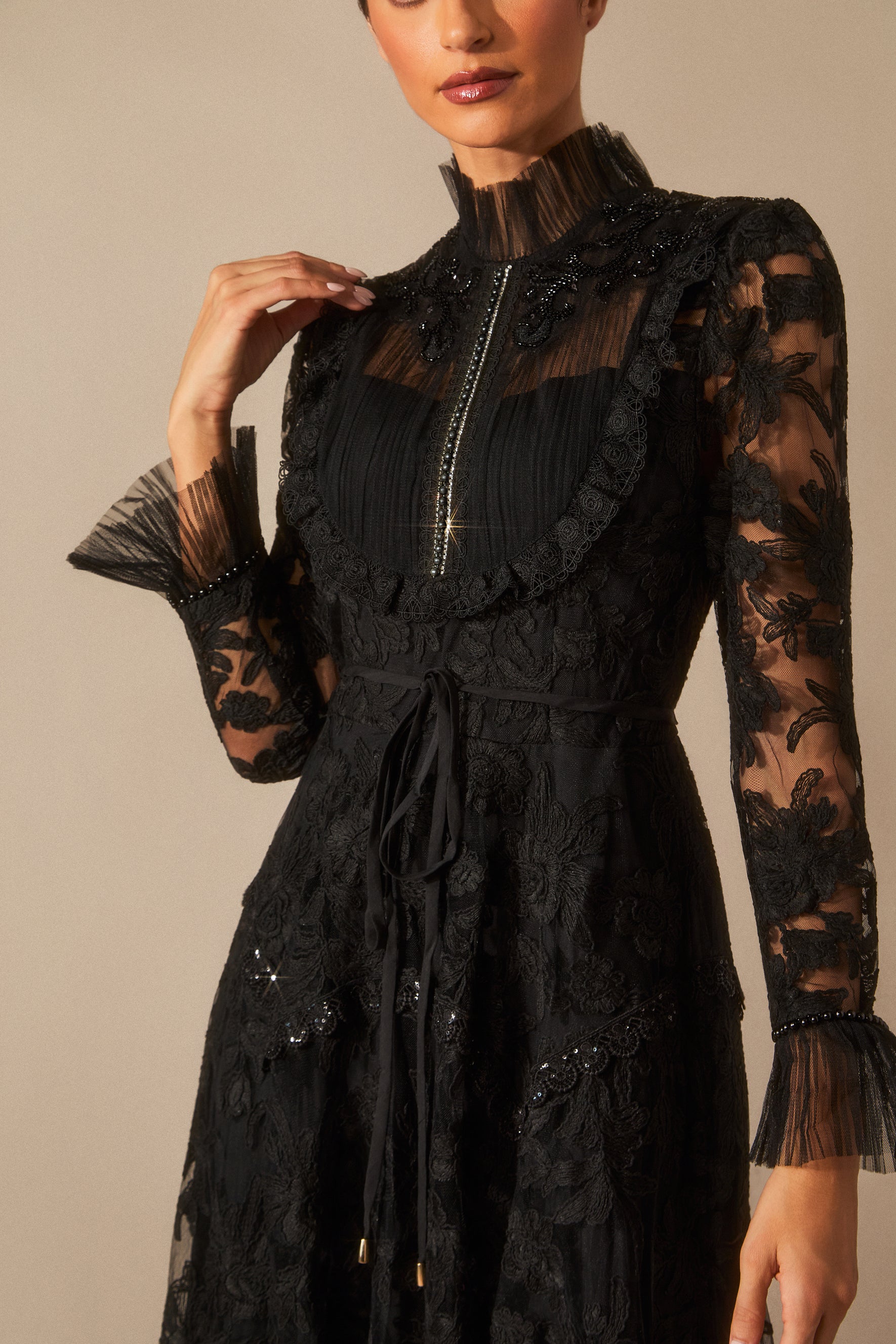 Alice Floral Lace Mock Neck Maxi Dress