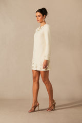 Briana Embellished Neckline Long Sleeve Mini Dress