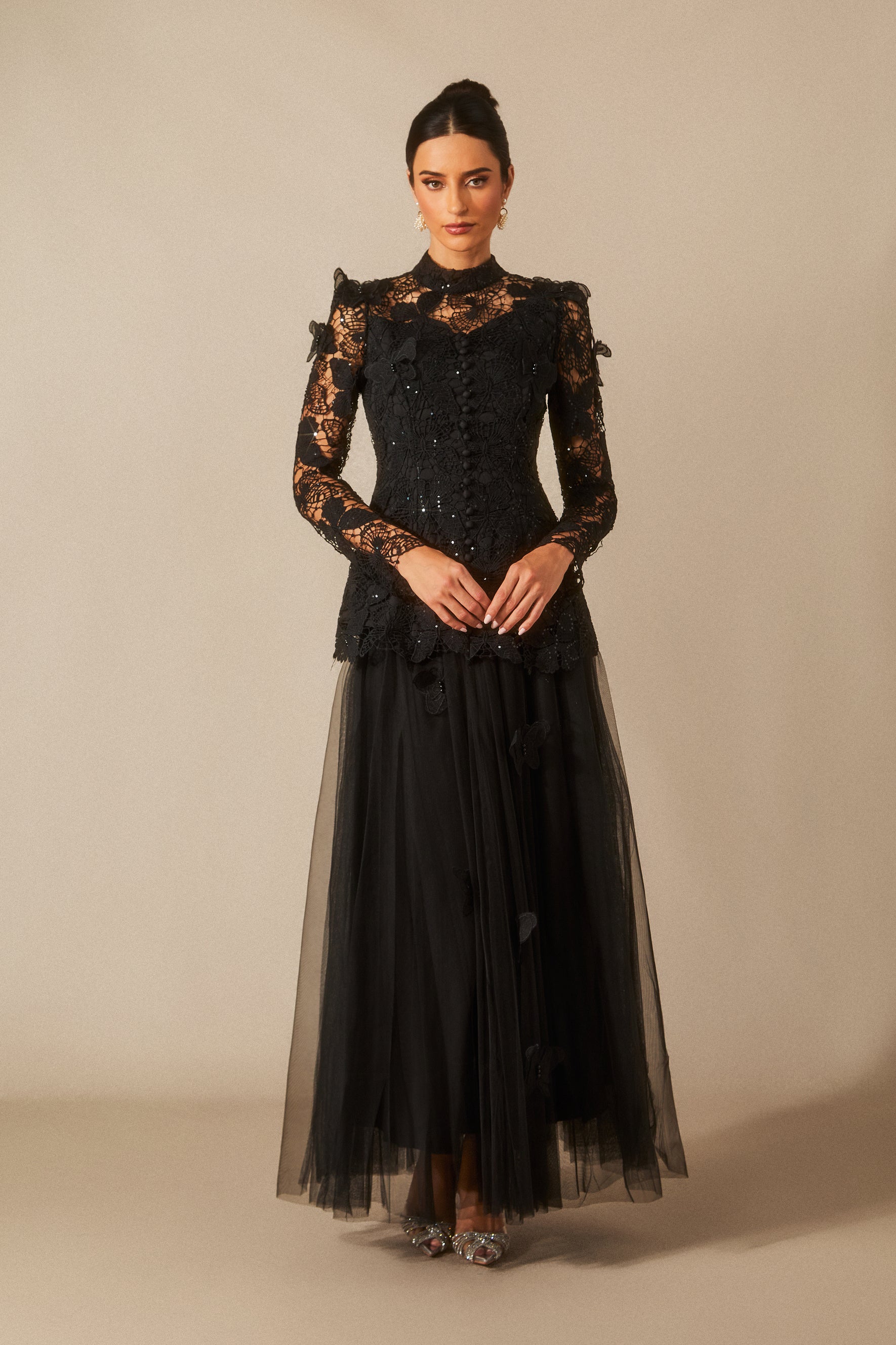 Elizabeth Butterfly Embroidered Lace Maxi Dress