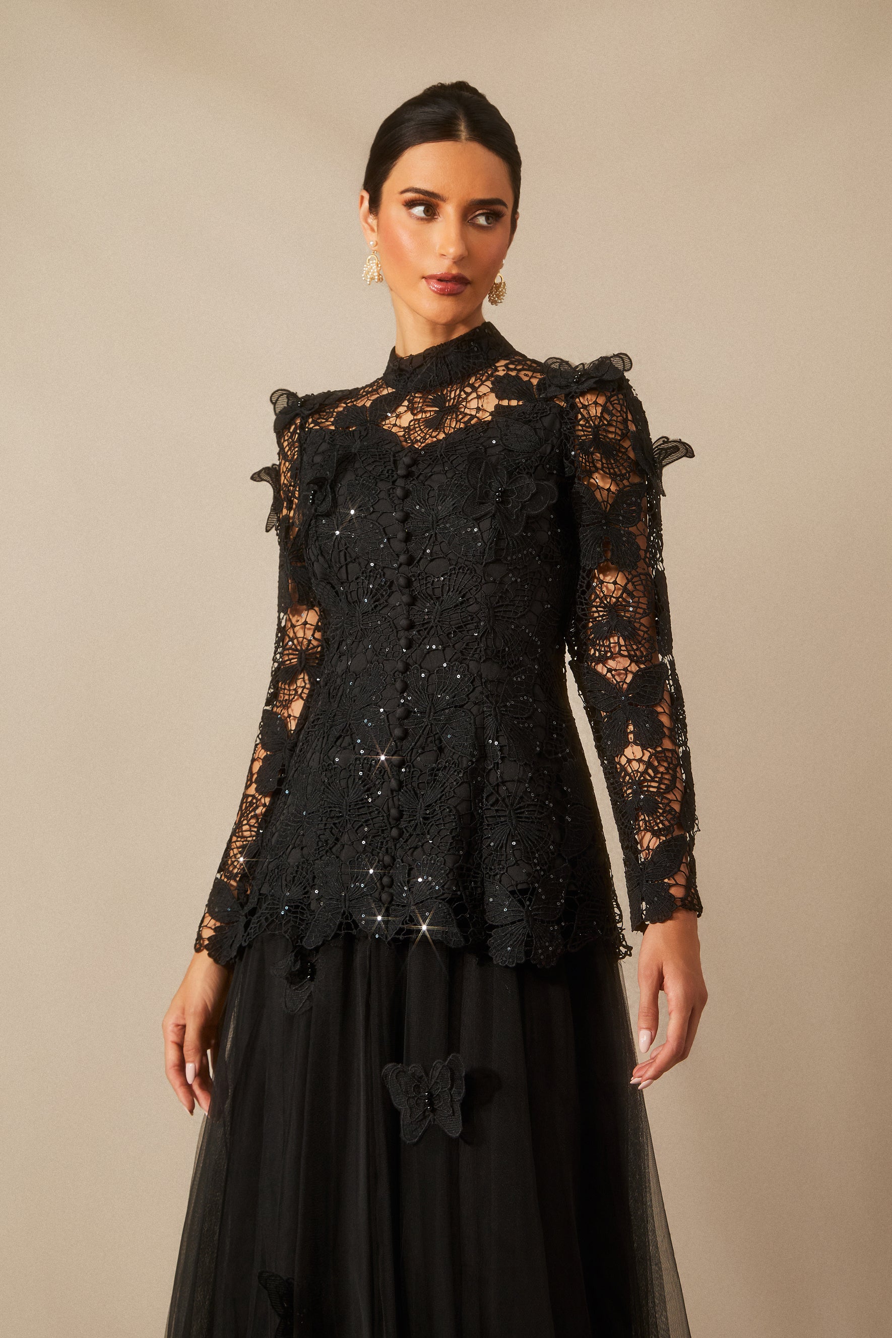 Elizabeth Butterfly Embroidered Lace Maxi Dress