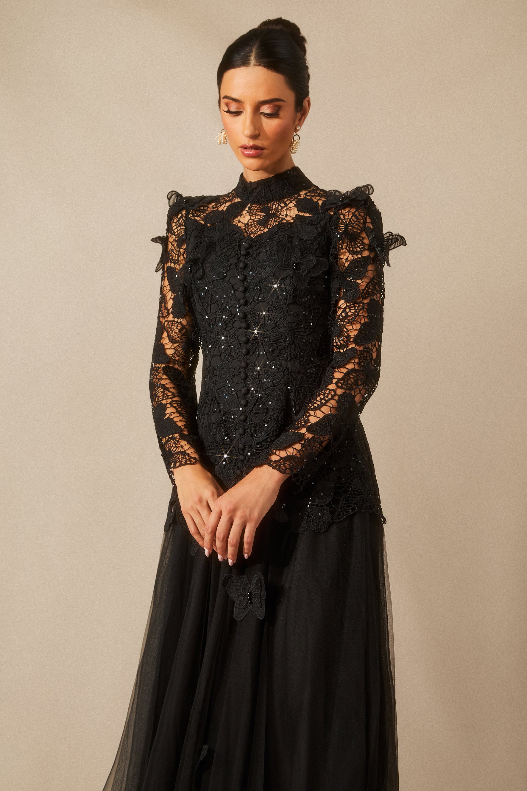 Elizabeth Butterfly Embroidered Lace Maxi Dress