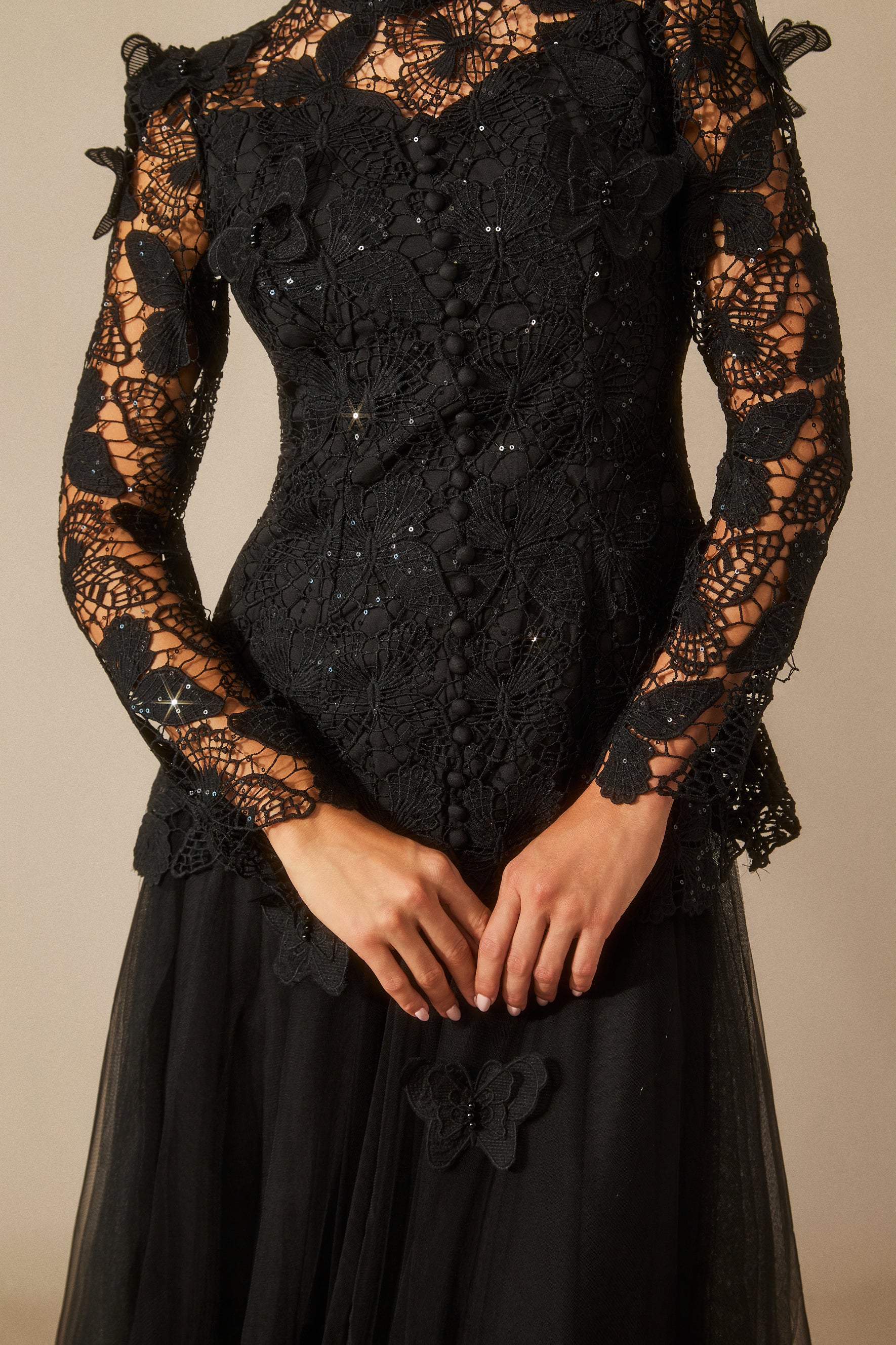 Elizabeth Butterfly Embroidered Lace Maxi Dress
