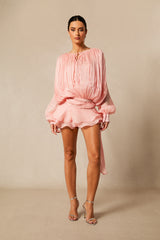 Beryl Pleated Ruffle Hem Mini Dress in Pink