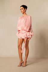 Beryl Pleated Ruffle Hem Mini Dress in Pink
