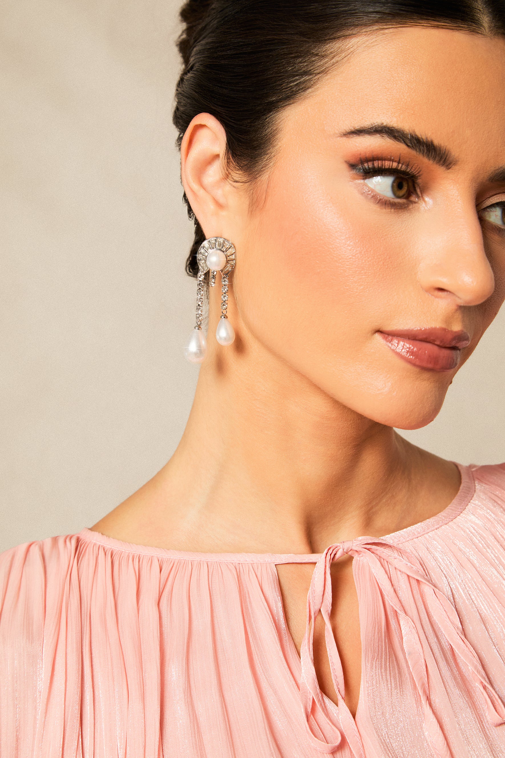 Teardrop Pearl Rhinestone Drop Earrings