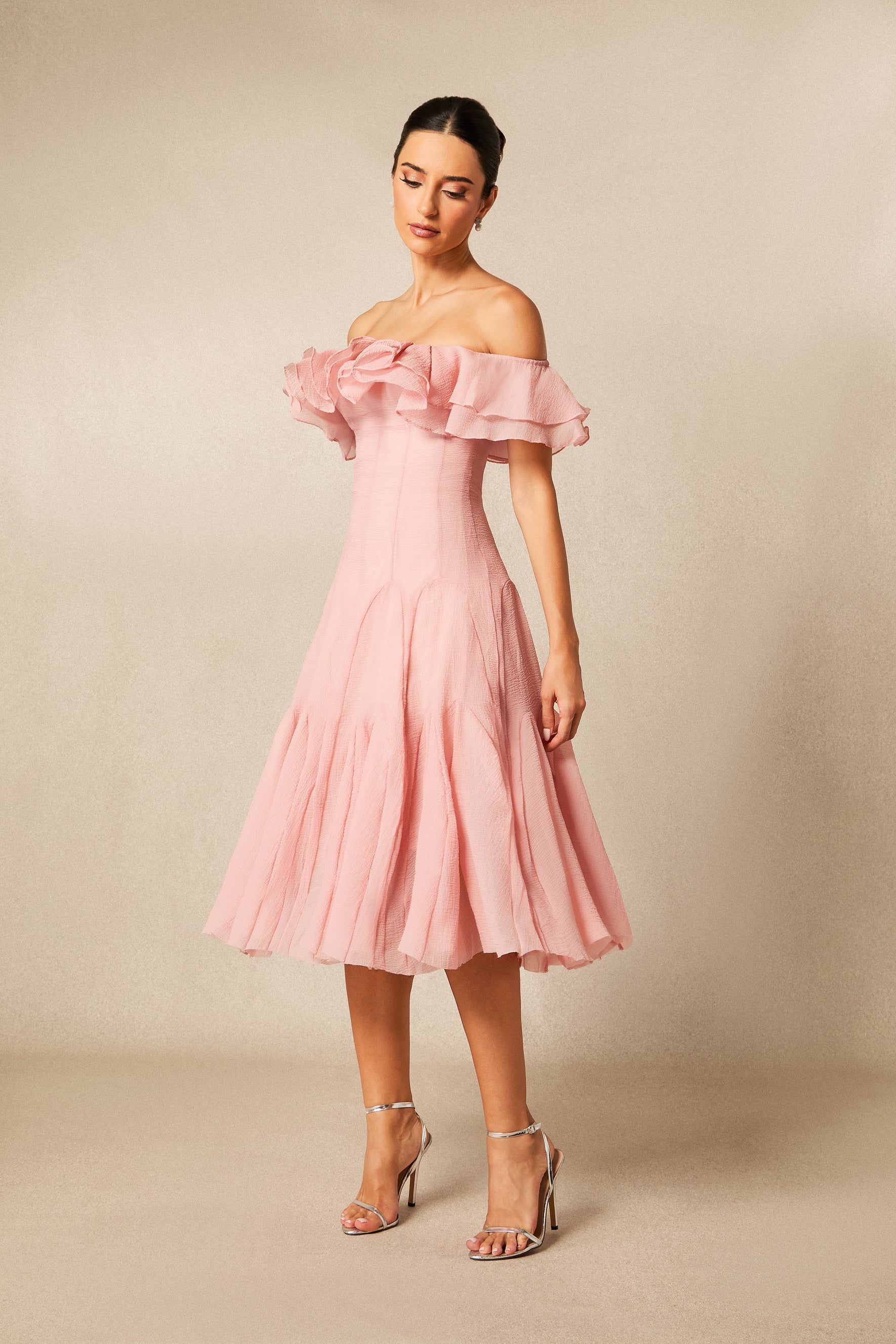 Vita Off Shoulder Ruffle Midi Dress
