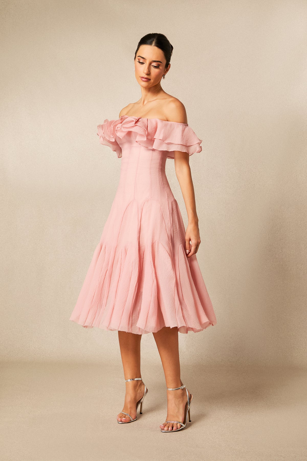 Vita Off Shoulder Ruffle Midi Dress