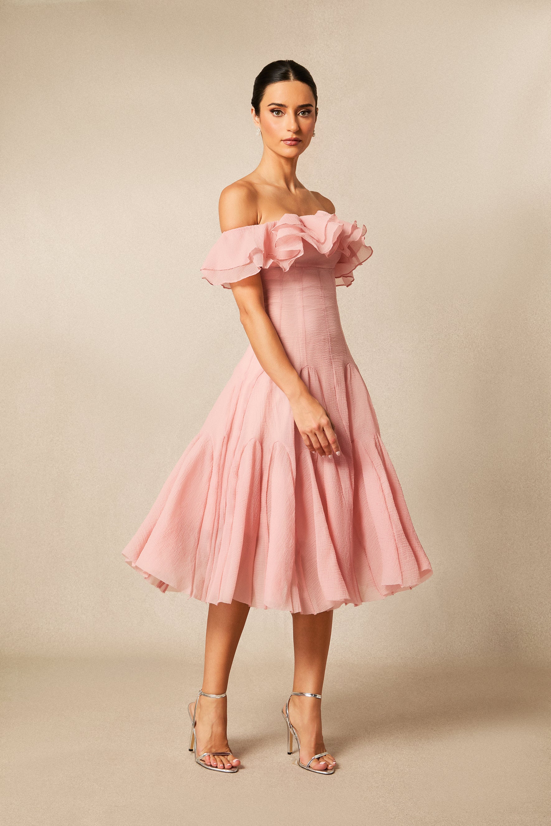 Vita Off Shoulder Ruffle Midi Dress