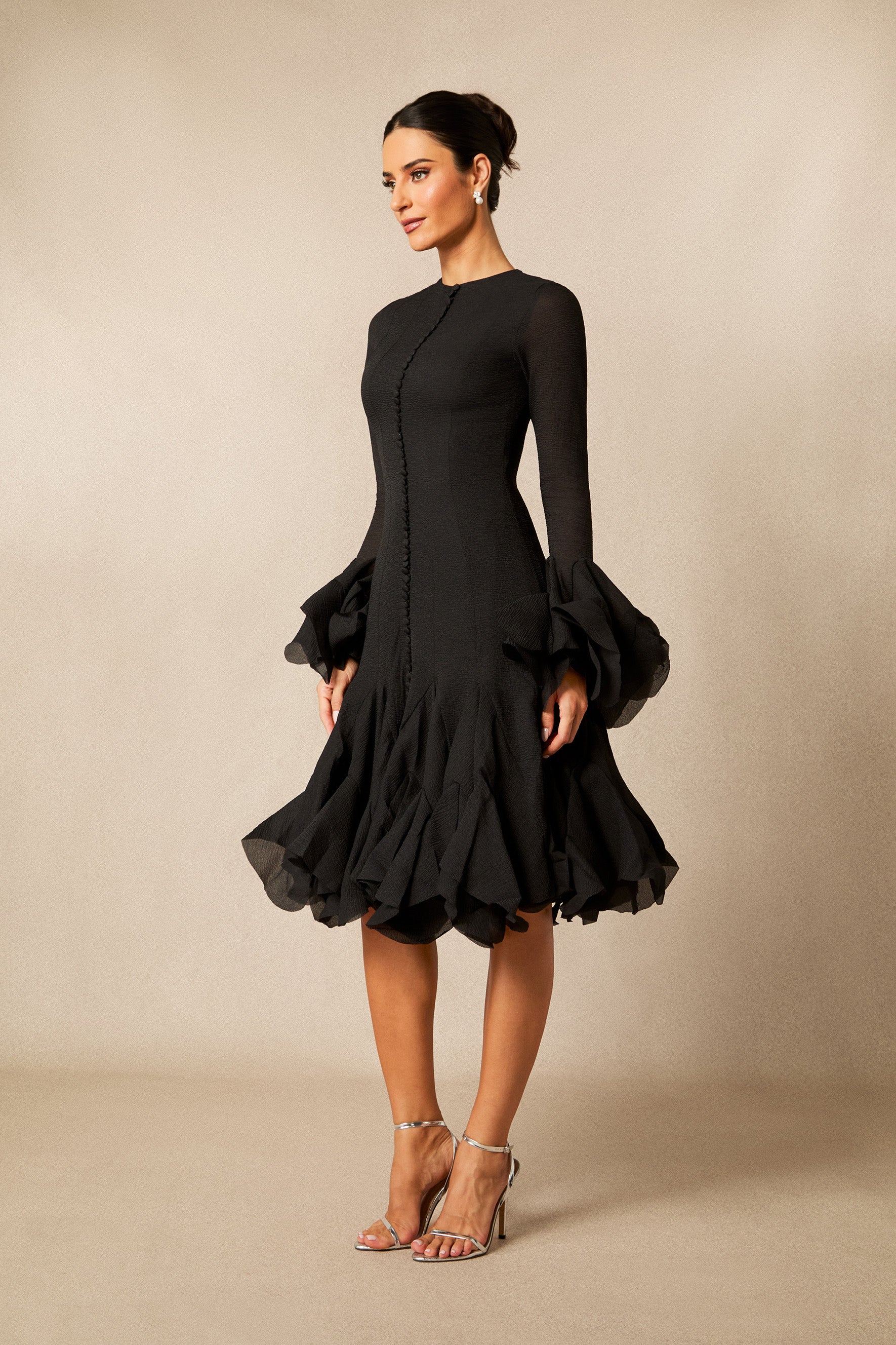 Gloria Long Sleeve Flared Hem Midi Dress