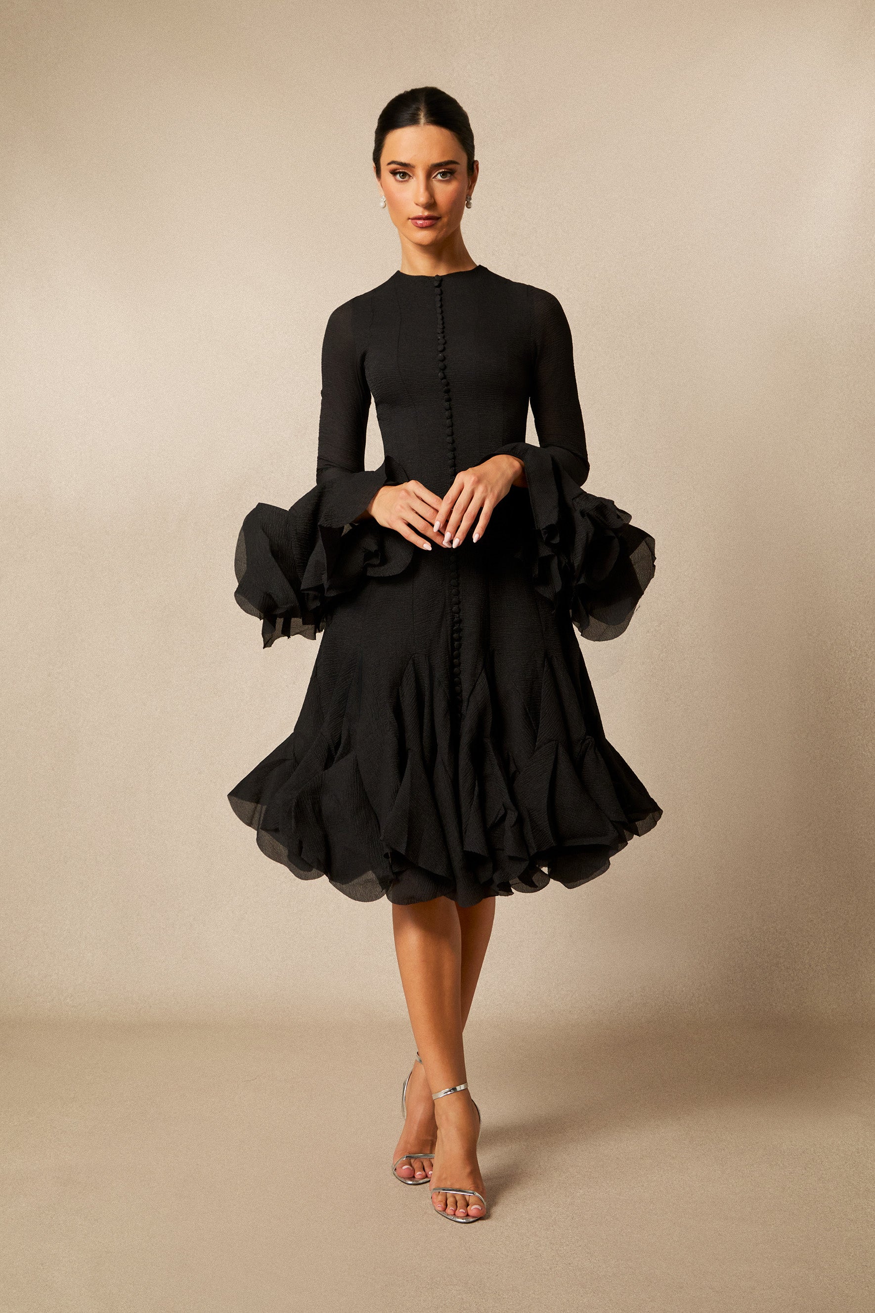Gloria Long Sleeve Flared Hem Midi Dress