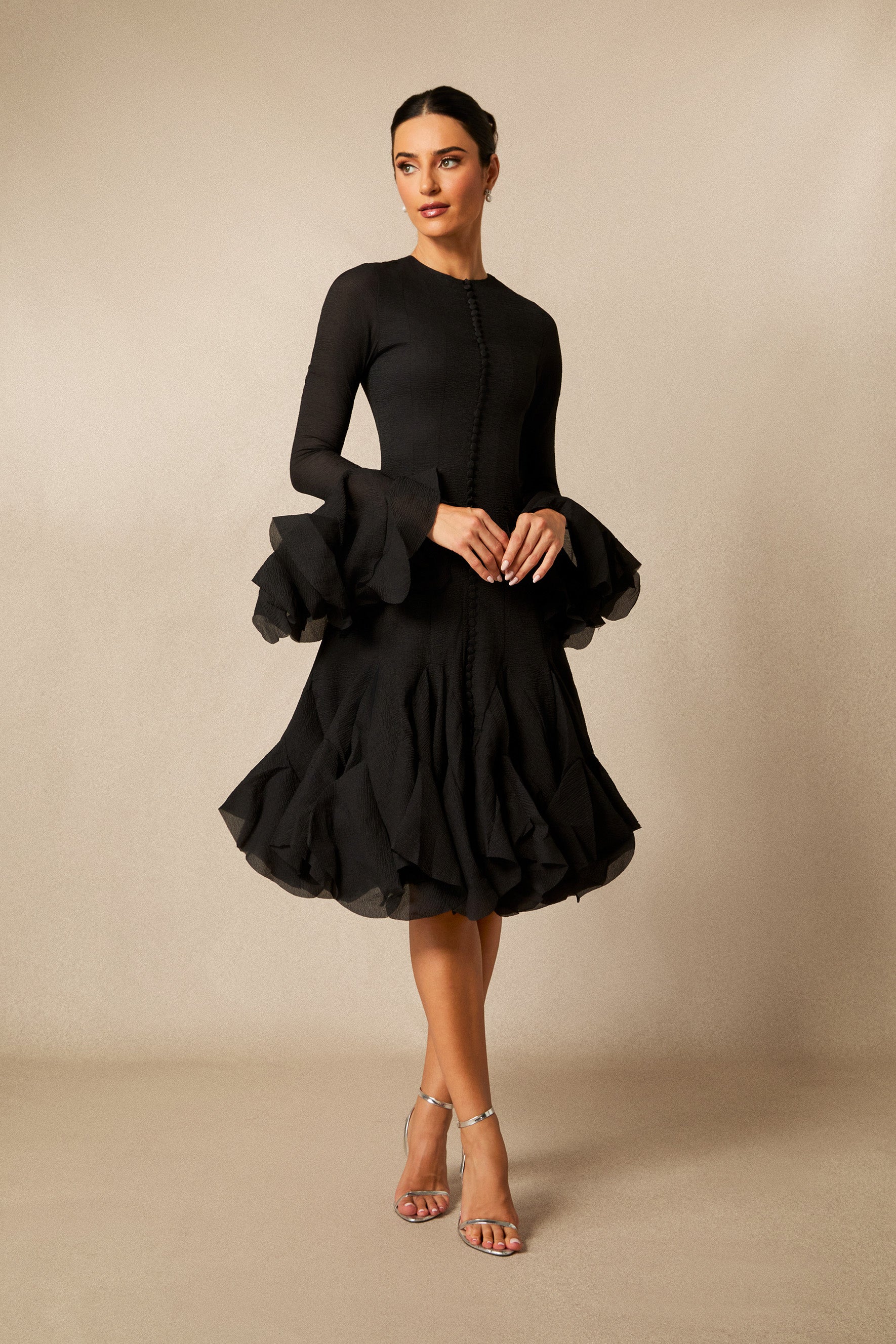 Gloria Long Sleeve Flared Hem Midi Dress