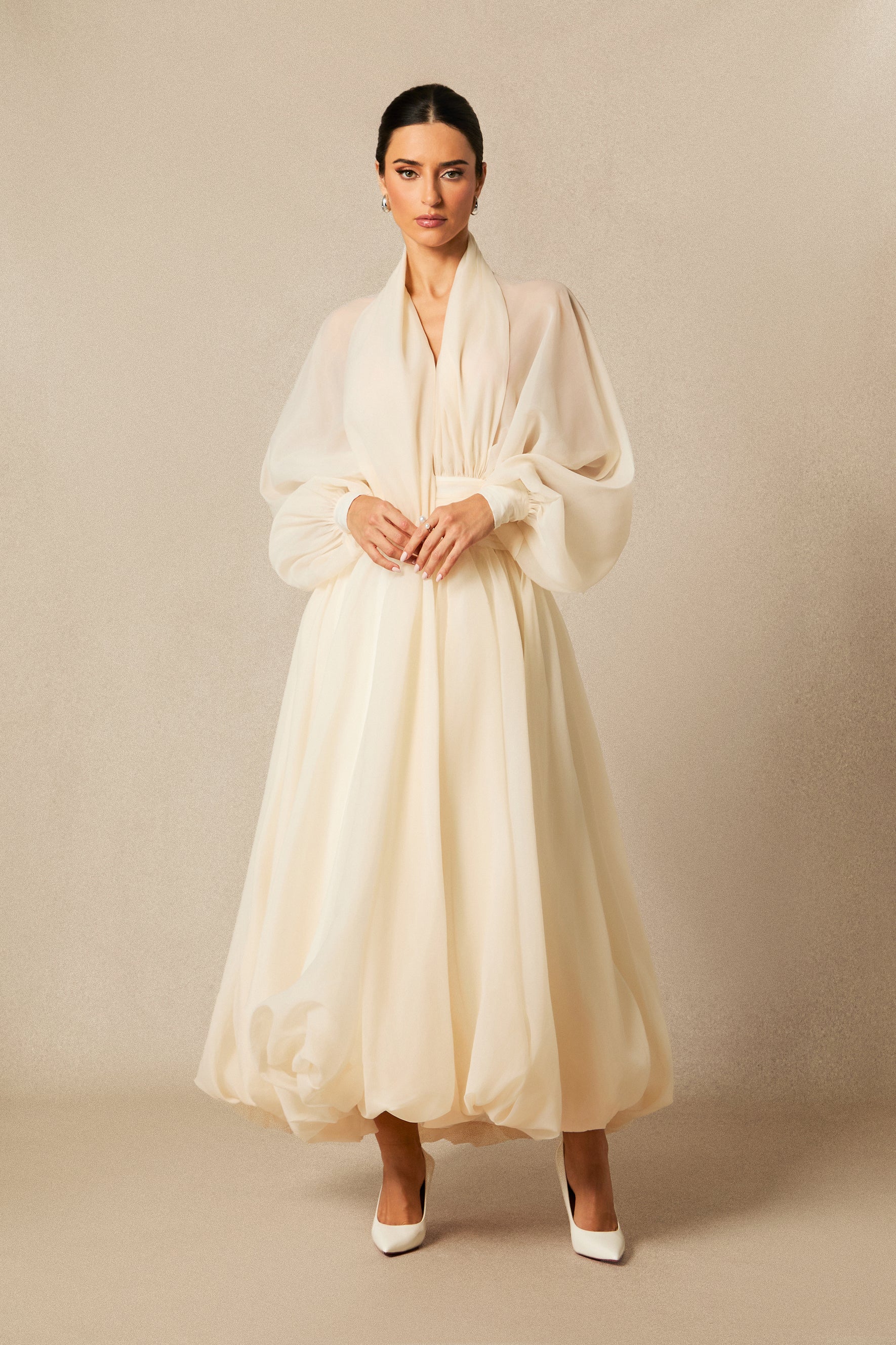 Lilly Deep V-neck Puff Sleeve Maxi Dress