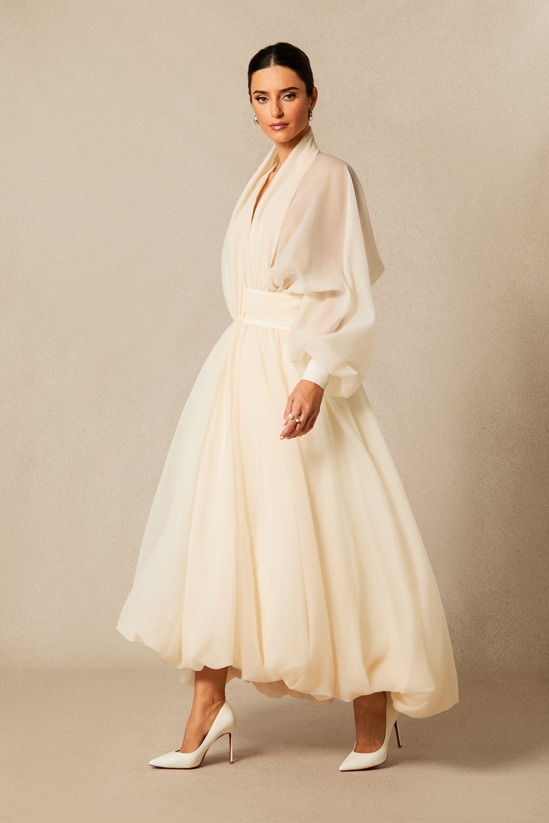 Lilly Deep V-neck Puff Sleeve Maxi Dress