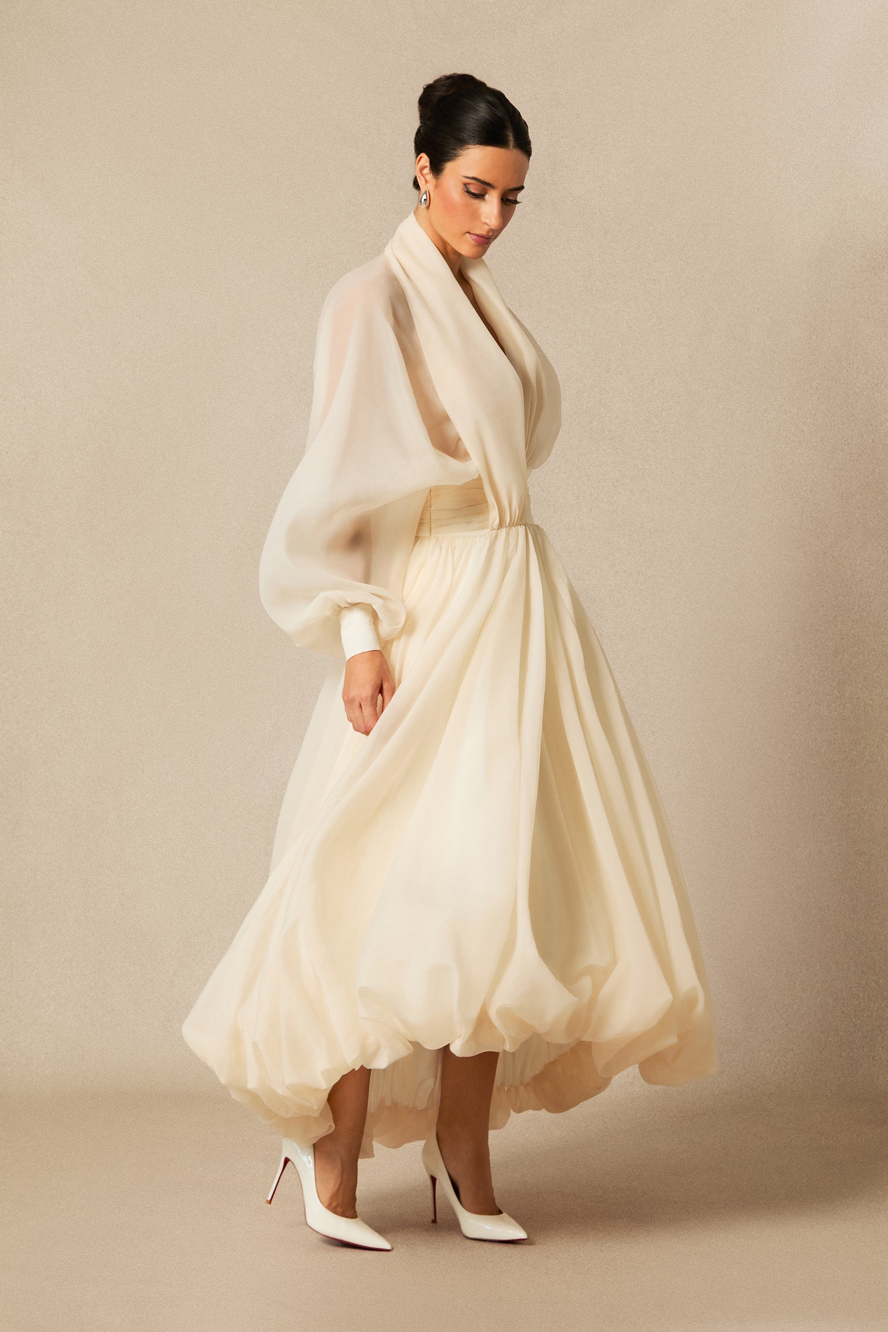Lilly Deep V-neck Puff Sleeve Maxi Dress