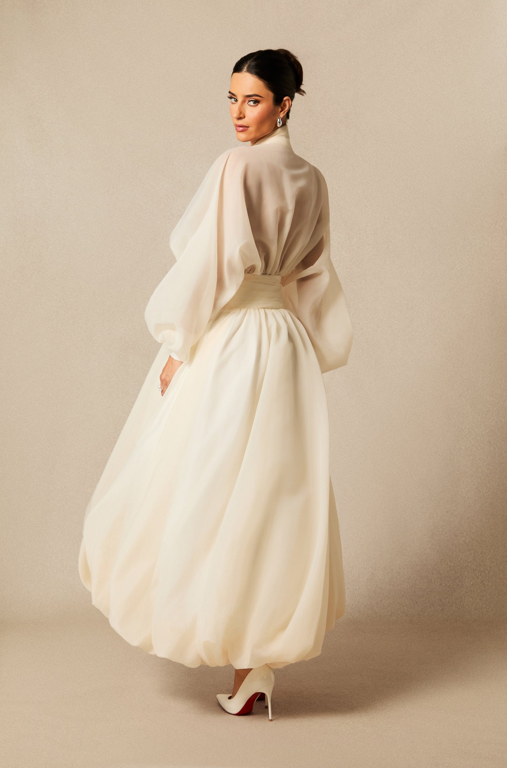 Lilly Deep V-neck Puff Sleeve Maxi Dress