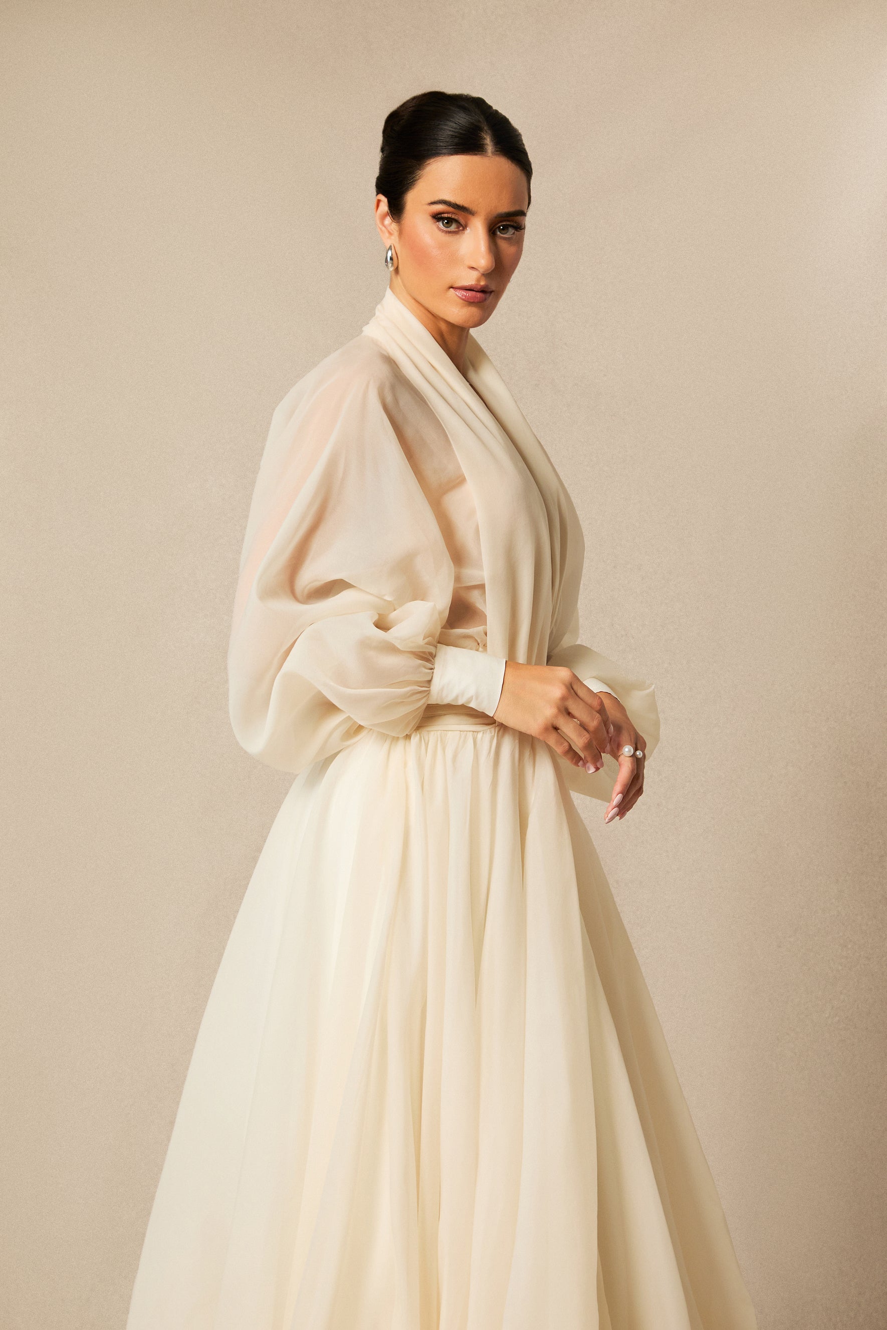Lilly Deep V-neck Puff Sleeve Maxi Dress