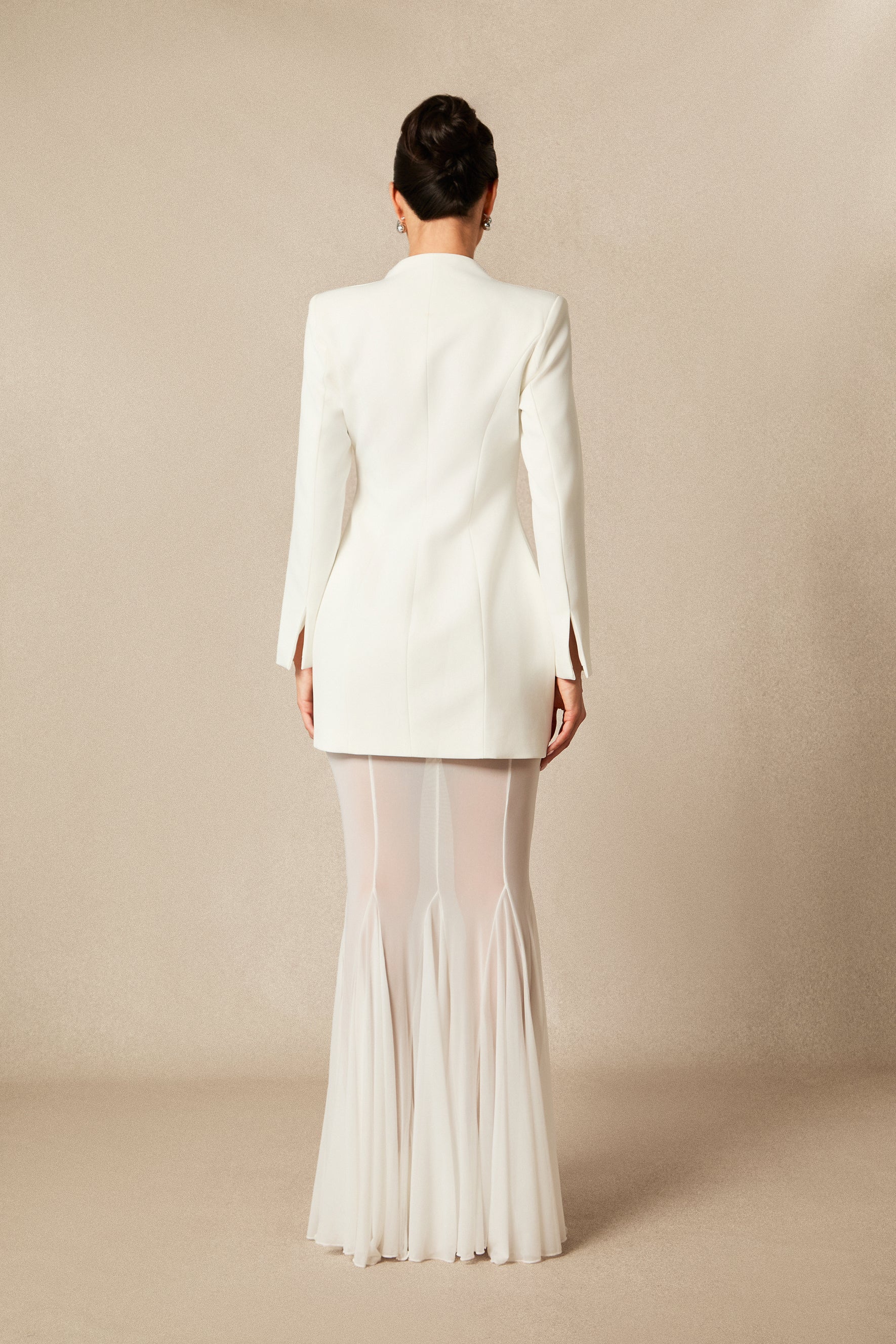 Myra Asymmetric Tailored Blazer & Sheer Mesh Skirt Set