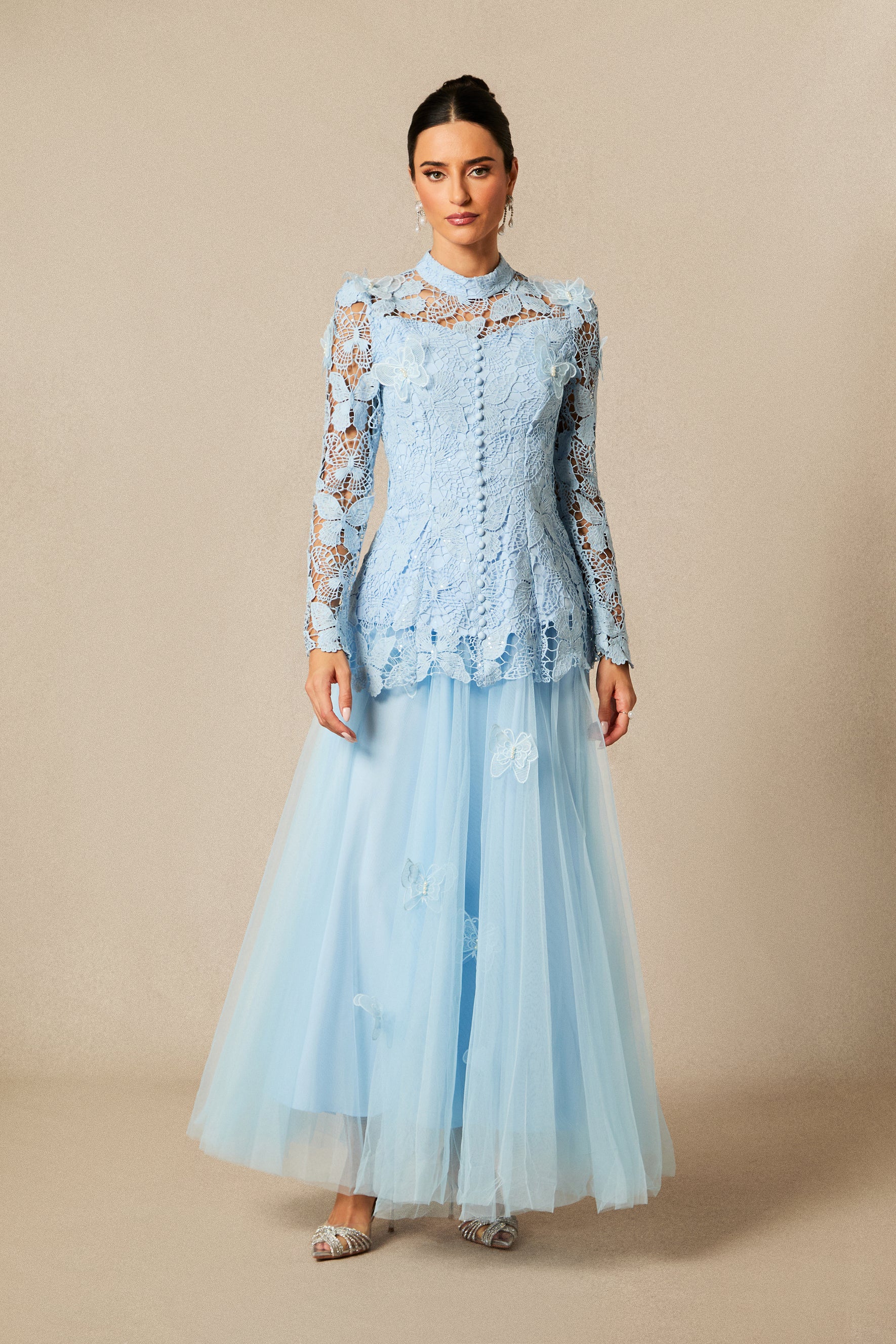 Elizabeth Butterfly Embroidered Lace Maxi Dress
